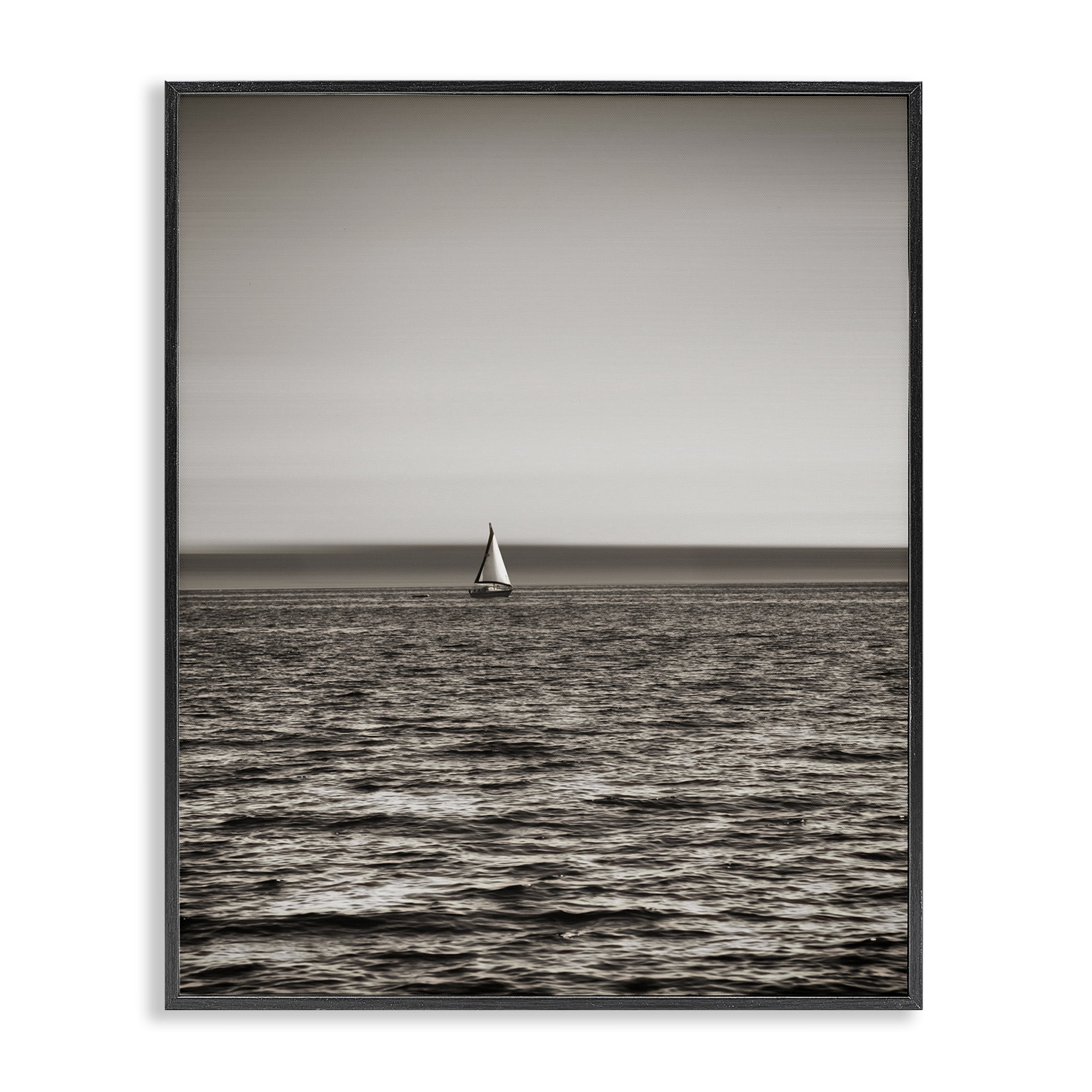 Stupell Industries Lone Distant Sailboat Coastal Photography Black Framed Art Print Wall Art, 24 x 30