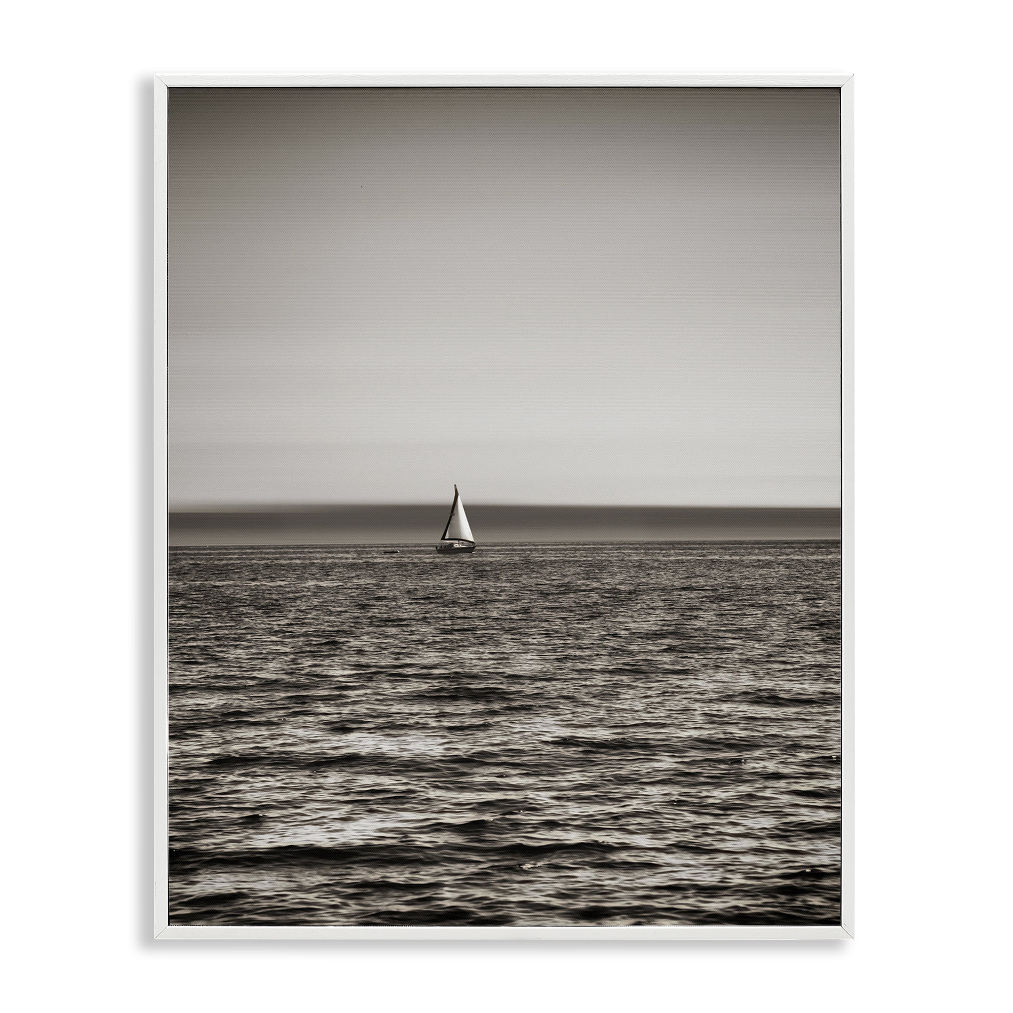 Stupell Industries Lone Distant Sailboat Coastal Photography White Framed Art Print Wall Art, 24 x 30