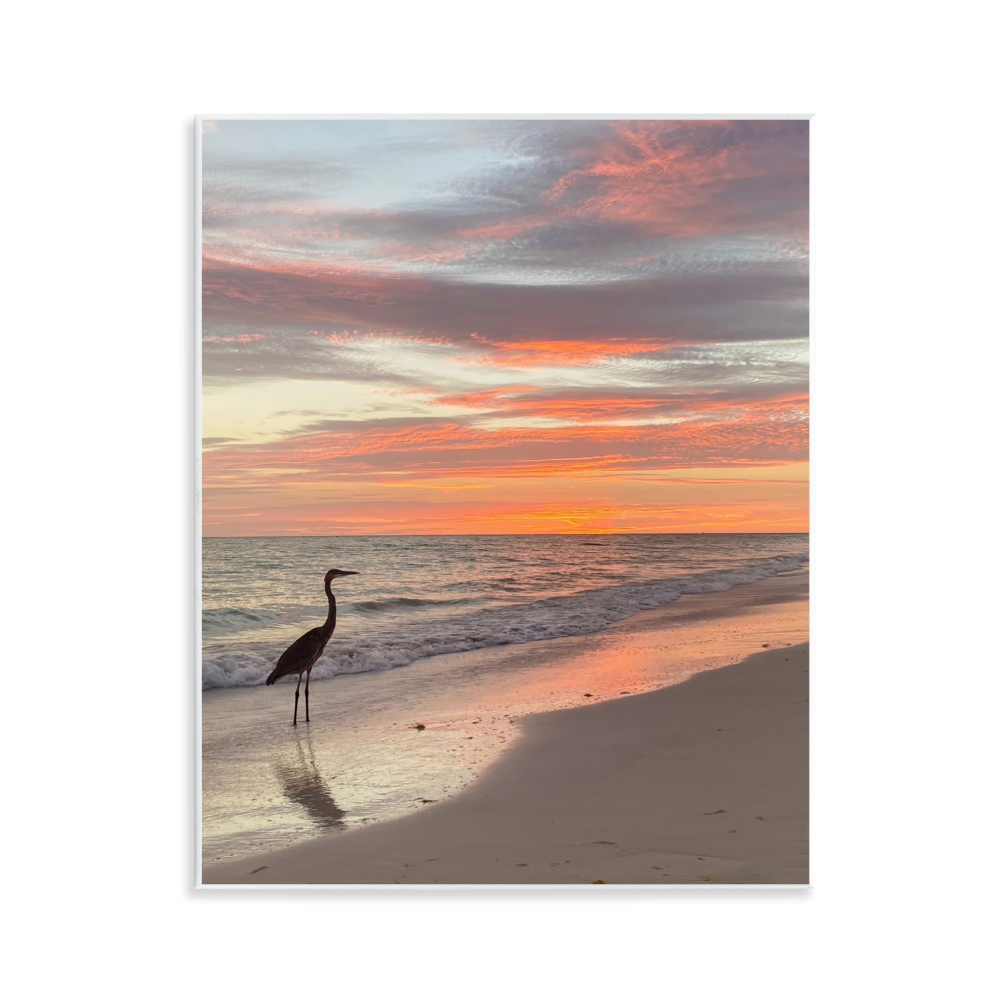 Stupell Industries Lone Egret on Beach Nautical & Beach Photography Unframed Art Print Wall Art, 11 x 14