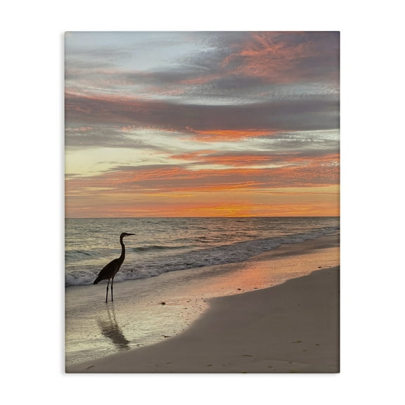 Stupell Industries Lone Egret on Beach Nautical & Beach Photography Wrapped Canvas Art Print Wall Art, 16 x 20