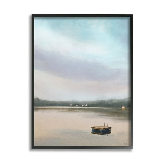 Stupell Industries Lone Floating Dock Serene Lake View Pastel Sky Painting Black Framed Art Print Wall Art, Design by Amy Hall