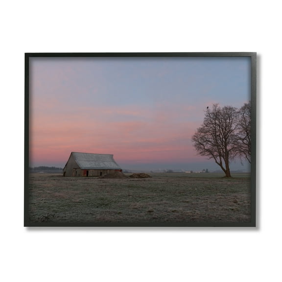 Stupell Industries Lone Grassland Cabin Rural Trees Sunset Sky Photograph Black Framed Art Print Wall Art, Design by Nancy Crowell