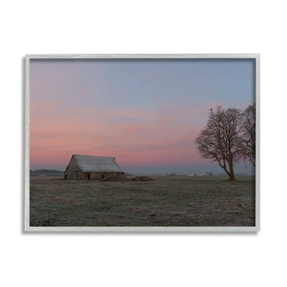 Stupell Industries Lone Grassland Cabin Rural Trees Sunset Sky Photograph Gray Framed Art Print Wall Art, Design by Nancy Crowell