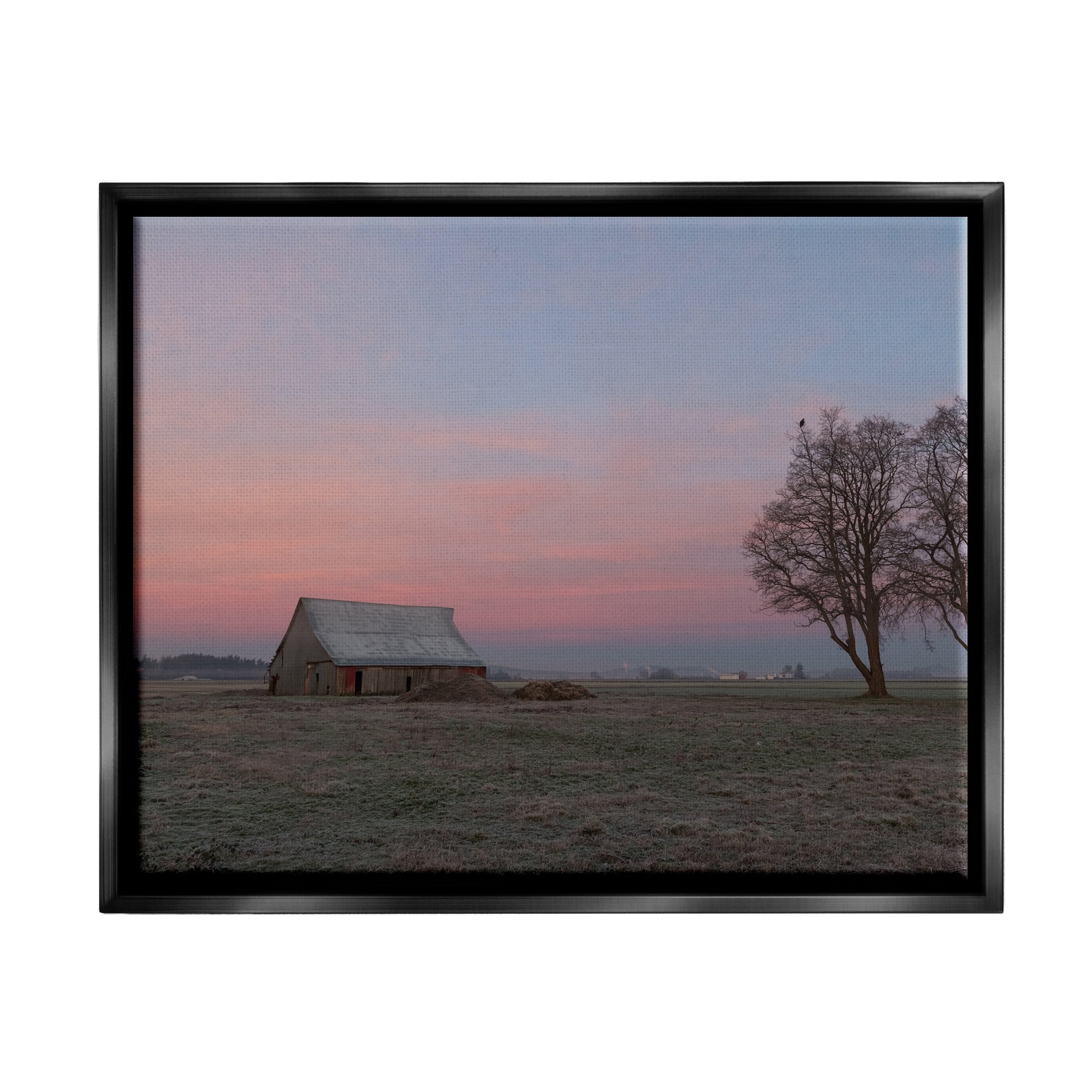 Stupell Industries Lone Grassland Cabin Rural Trees Sunset Sky Photograph Jet Black Floating Framed Canvas Print Wall Art, Design by Nancy Crowell