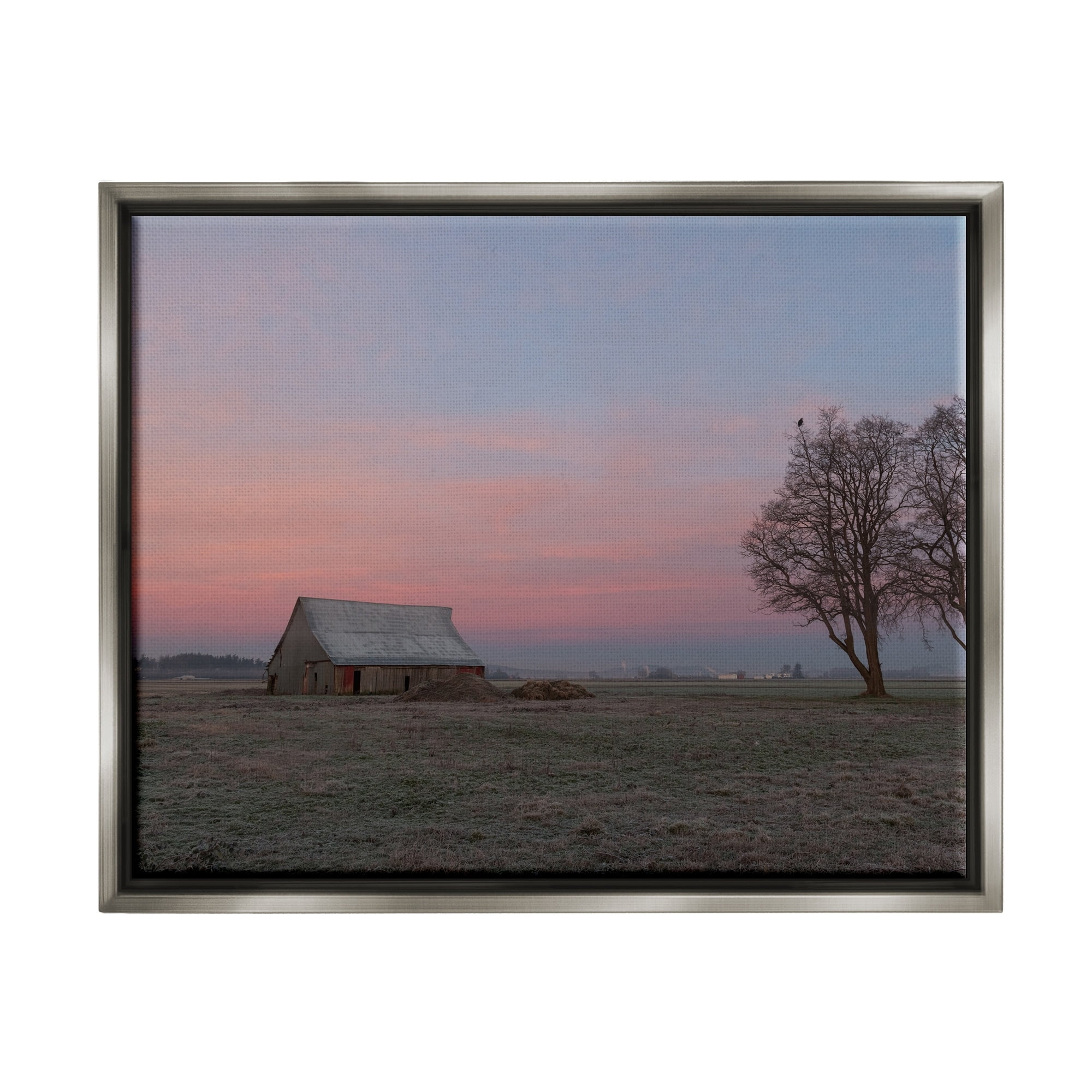 Stupell Industries Lone Grassland Cabin Rural Trees Sunset Sky Photograph Luster Gray Floating Framed Canvas Print Wall Art, Design by Nancy Crowell
