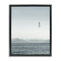 Stupell Industries Lone Gull over Sea Coastal Painting Black Floater Framed Canvas Art Print Wall Art, 17 x 21