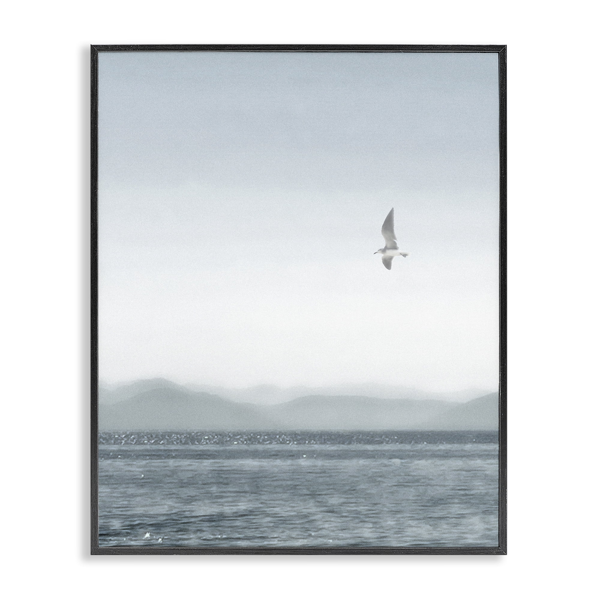 Stupell Industries Lone Gull over Sea Coastal Painting Black Framed Art Print Wall Art, 24 x 30