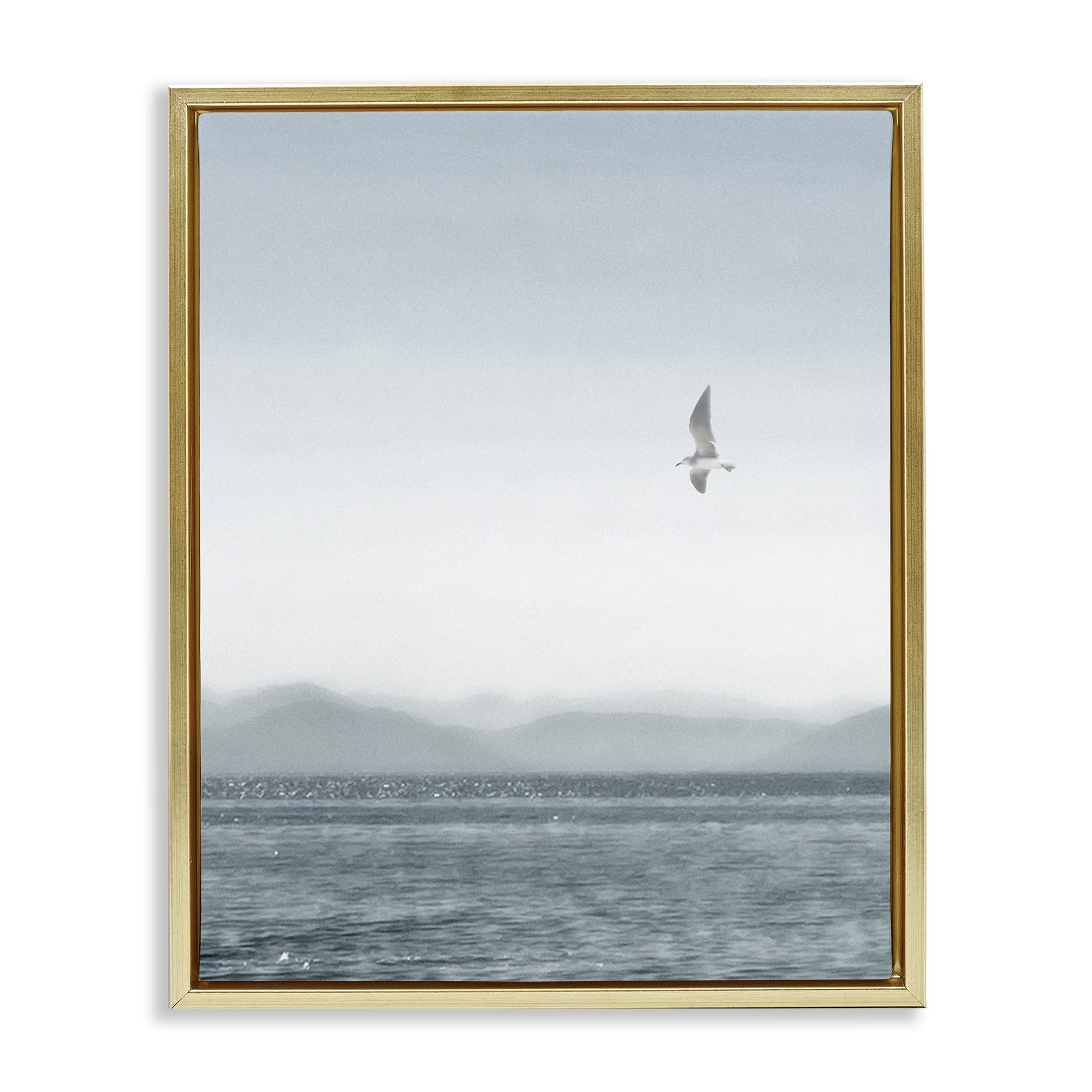 Stupell Industries Lone Gull over Sea Coastal Painting Gold Floater Framed Canvas Art Print Wall Art, 25 x 31