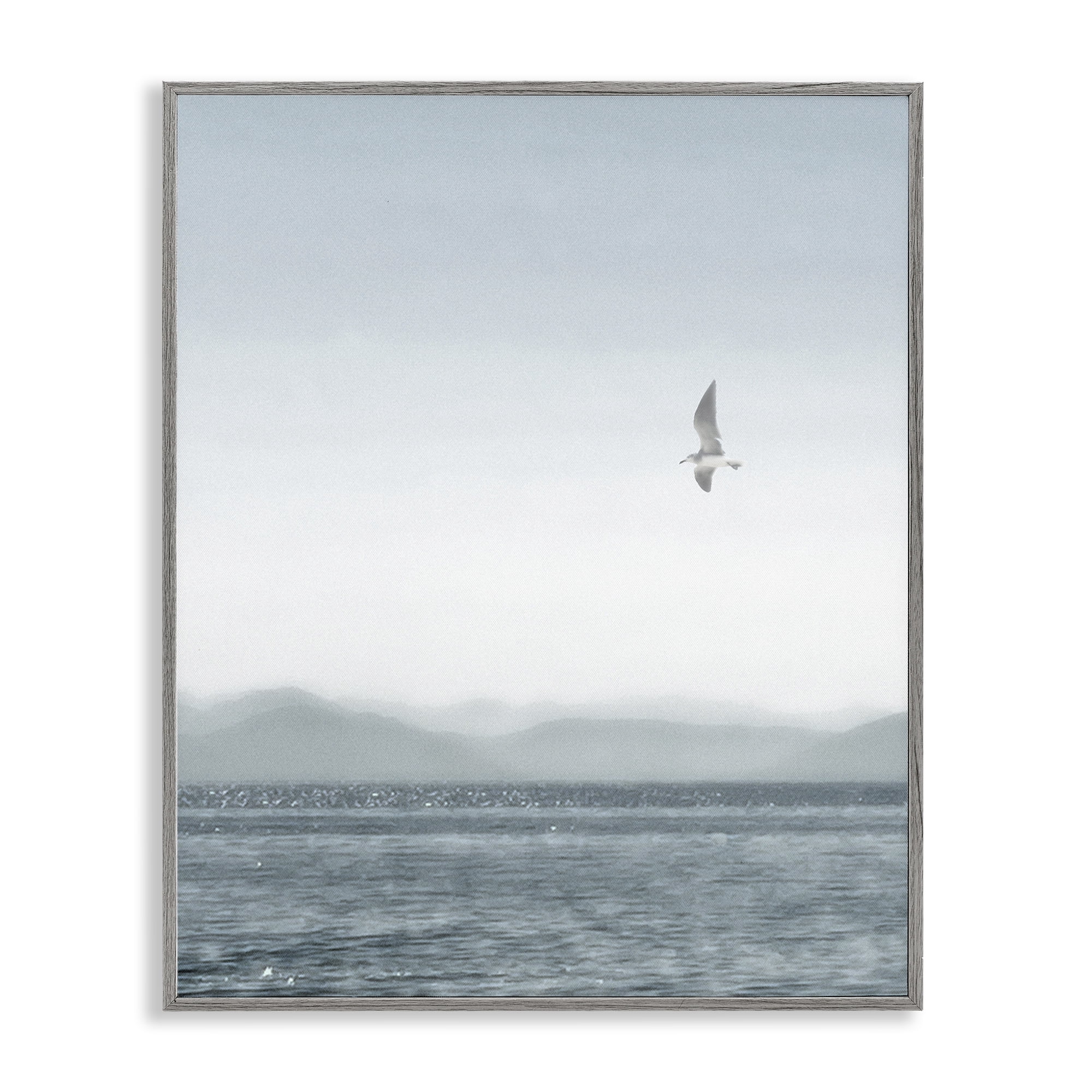 Stupell Industries Lone Gull over Sea Coastal Painting Gray Framed Art Print Wall Art, 24 x 30
