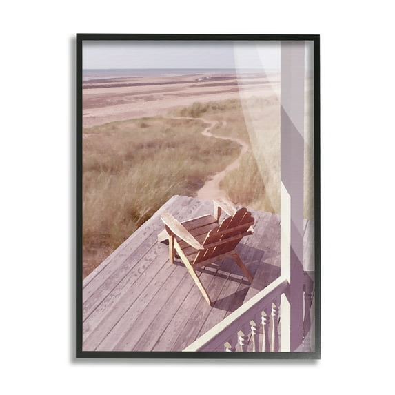 Stupell Industries Lone Lounge Chair Rural Beach Grass Porch Painting Black Framed Art Print Wall Art, Design by Noah Bay