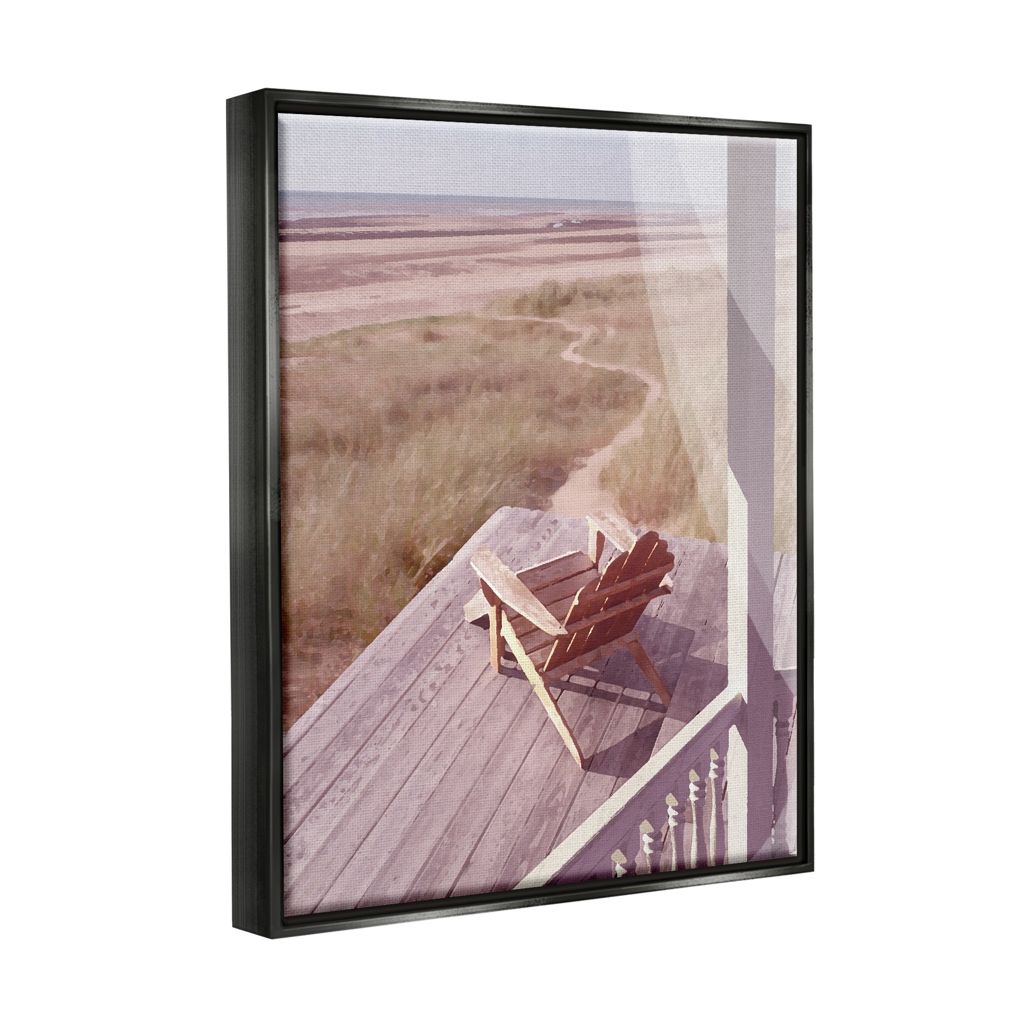 Stupell Industries Lone Lounge Chair Rural Beach Grass Porch Painting Jet Black Floating Framed Canvas Print Wall Art, Design by Noah Bay