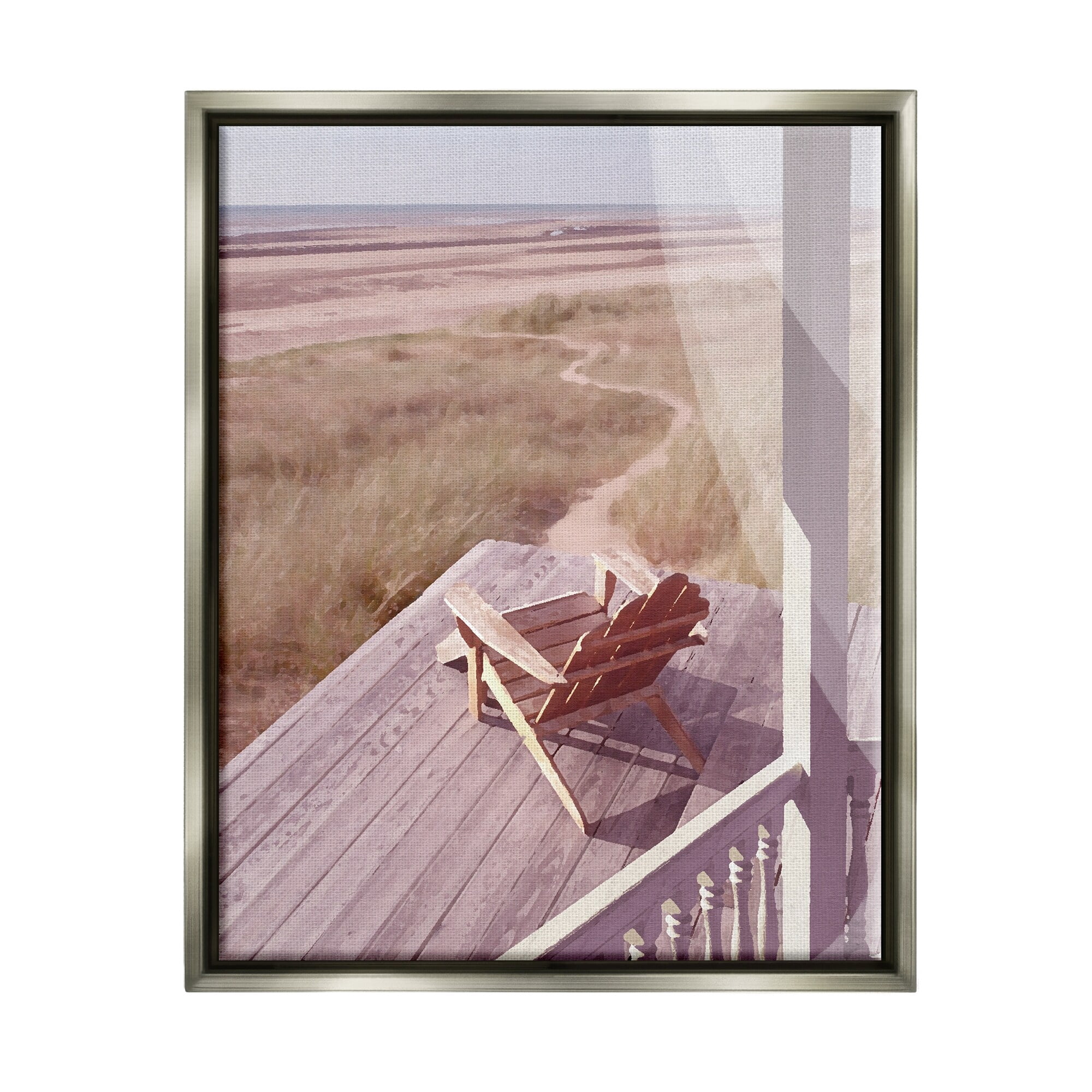 Stupell Industries Lone Lounge Chair Rural Beach Grass Porch Painting Luster Gray Floating Framed Canvas Print Wall Art, Design by Noah Bay