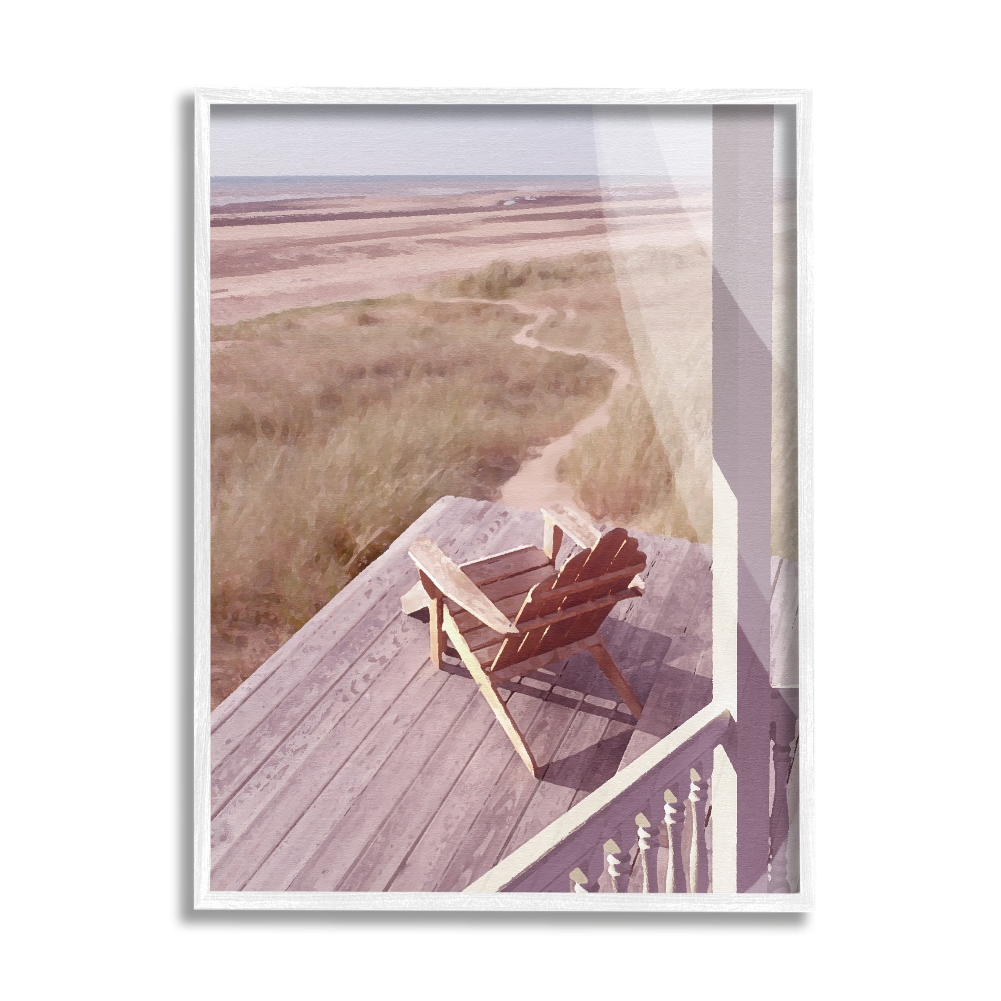 Stupell Industries Lone Lounge Chair Rural Beach Grass Porch Painting White Framed Art Print Wall Art, Design by Noah Bay