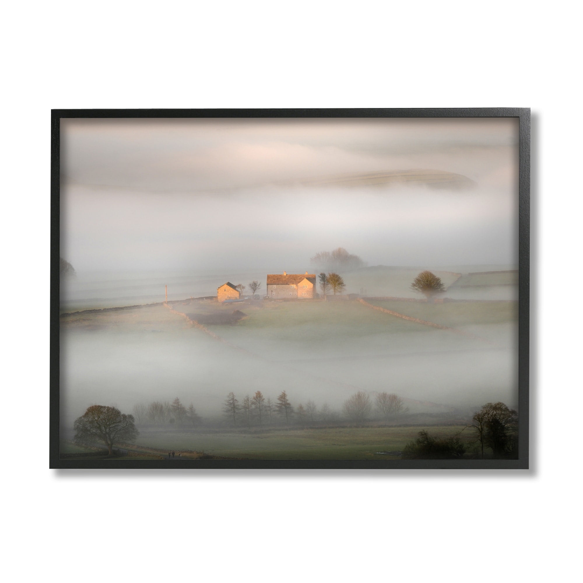 Stupell Industries Lone Misty Cottage Rural Fields Thick Fog Photograph Black Framed Art Print Wall Art, Design by James Dobson