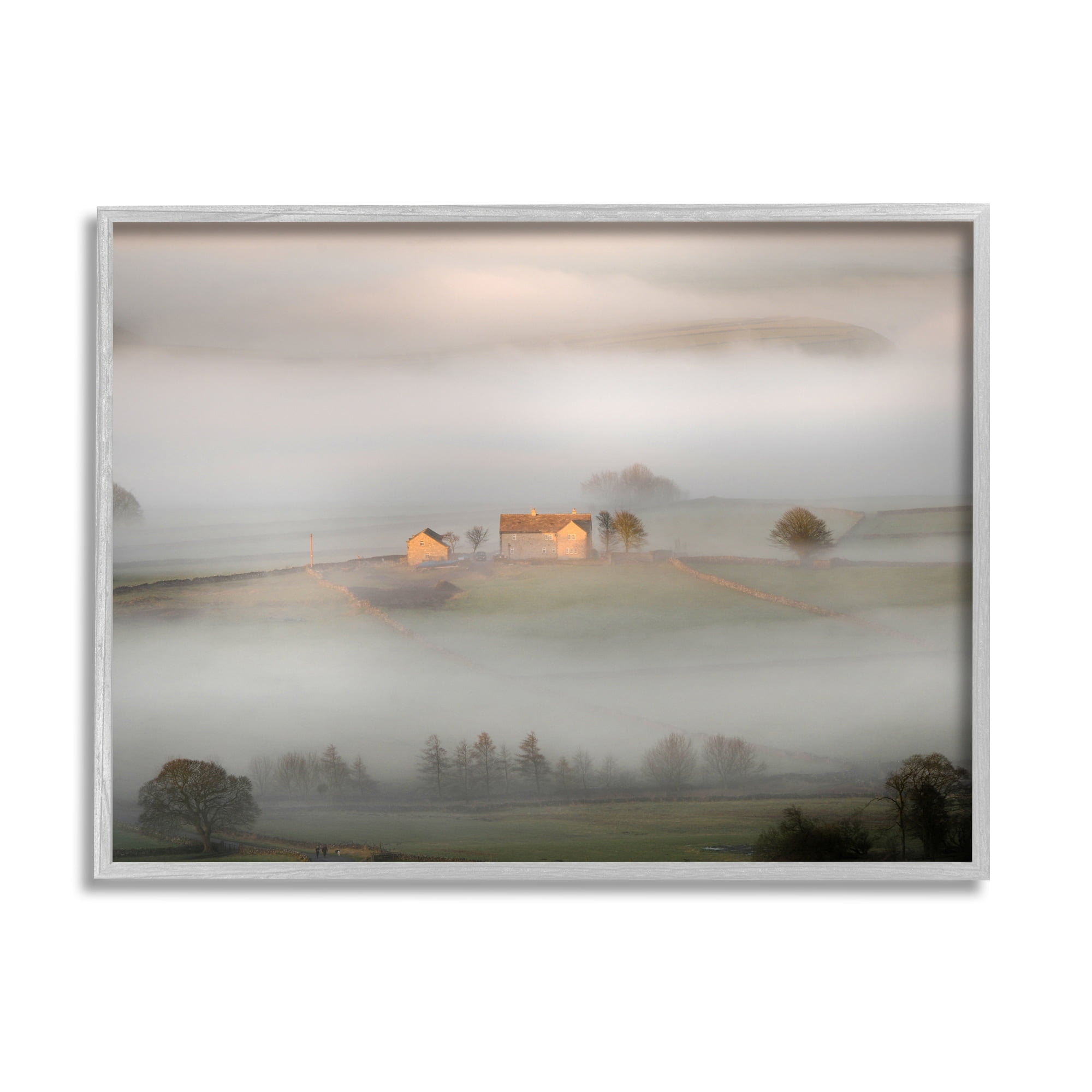 Stupell Industries Lone Misty Cottage Rural Fields Thick Fog Photograph Gray Framed Art Print Wall Art, Design by James Dobson