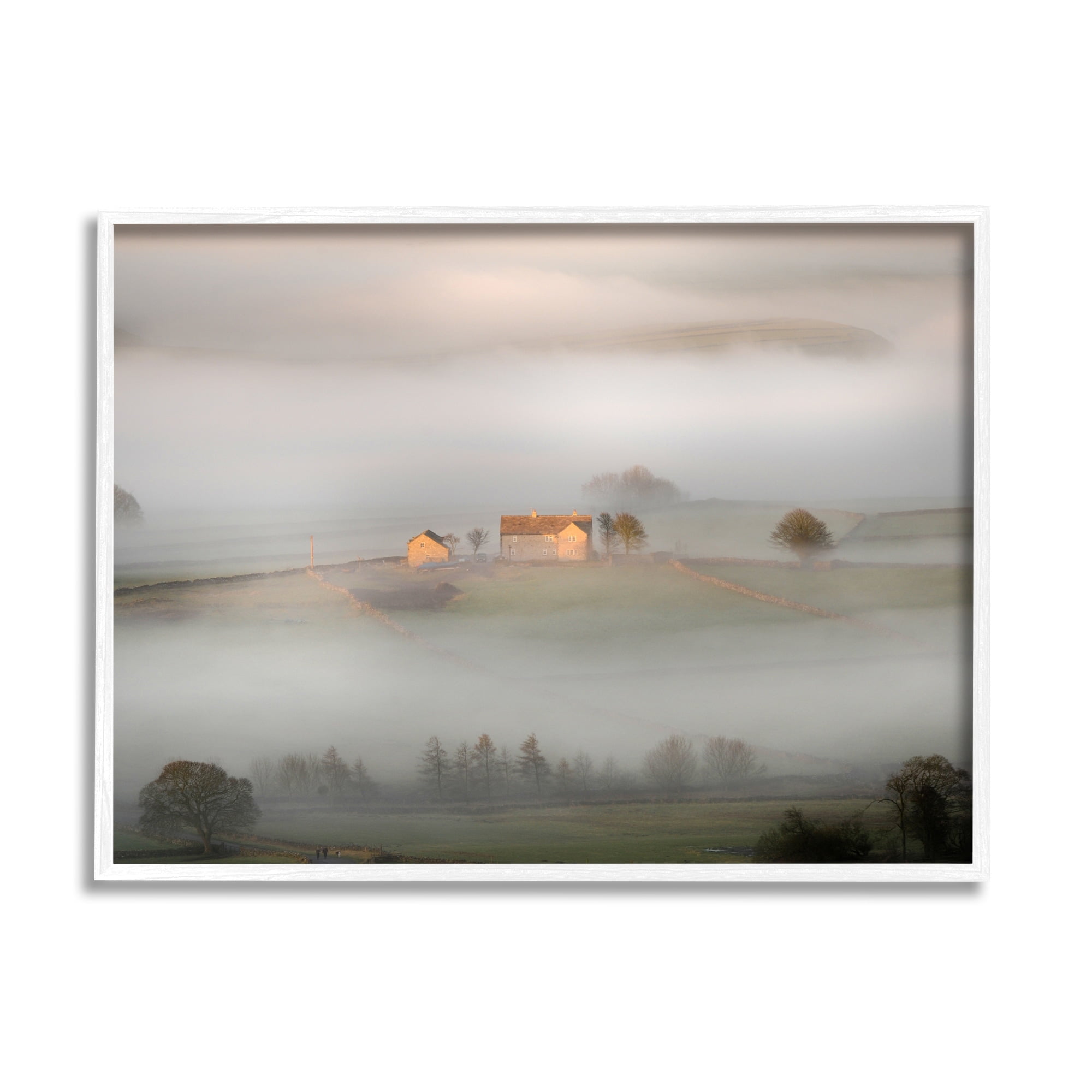 Stupell Industries Lone Misty Cottage Rural Fields Thick Fog Photograph White Framed Art Print Wall Art, Design by James Dobson