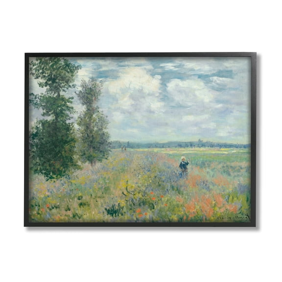 Stupell Industries Lone Person Floral Blossom Meadow Quaint Scene Painting Black Framed Art Print Wall Art, Design by Lettered and Lined