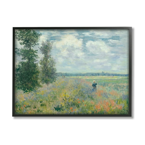 Stupell Industries Lone Person Floral Blossom Meadow Quaint Scene Painting Black Framed Art Print Wall Art, Design by Lettered and Lined