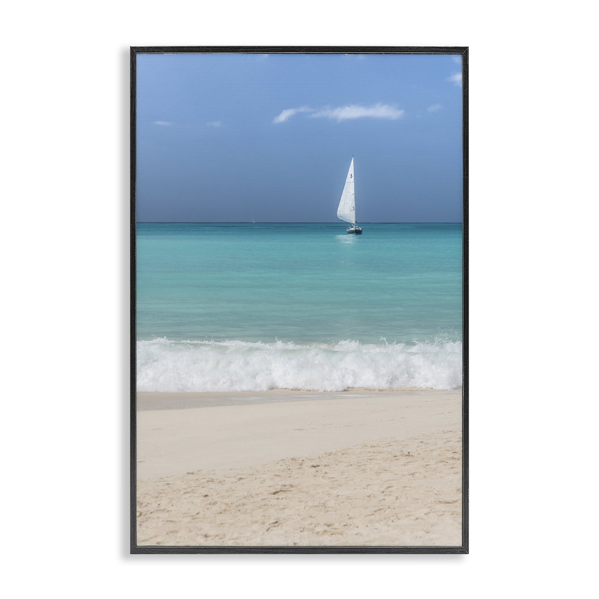 Stupell Industries Lone Sailboat Beach Tide Nautical & Beach Photography Black Framed Art Print Wall Art, 16 x 24