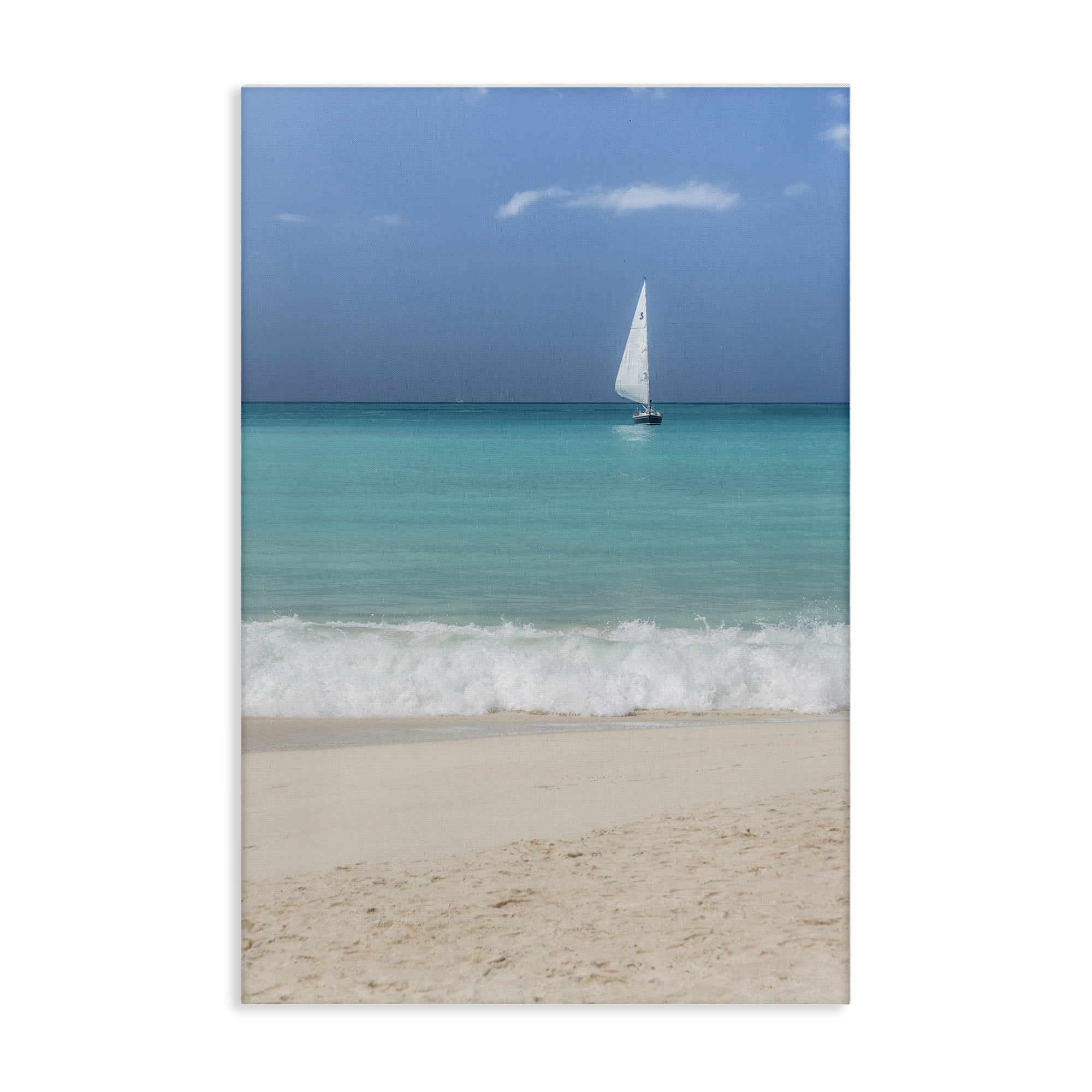 Stupell Industries Lone Sailboat Beach Tide Nautical & Beach Photography Wrapped Canvas Art Print Wall Art, 24 x 36