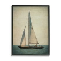 Stupell Industries Lone Sailboat People Relaxing Quiet Ocean Landscape Painting Black Framed Art Print Wall Art, Design by Graffitee Studios