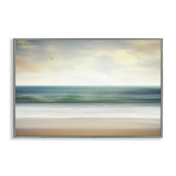 Stupell Industries Lone Seagull Over Beach Landscape Painting Gray Framed Art Print Wall Art, 18 x 12