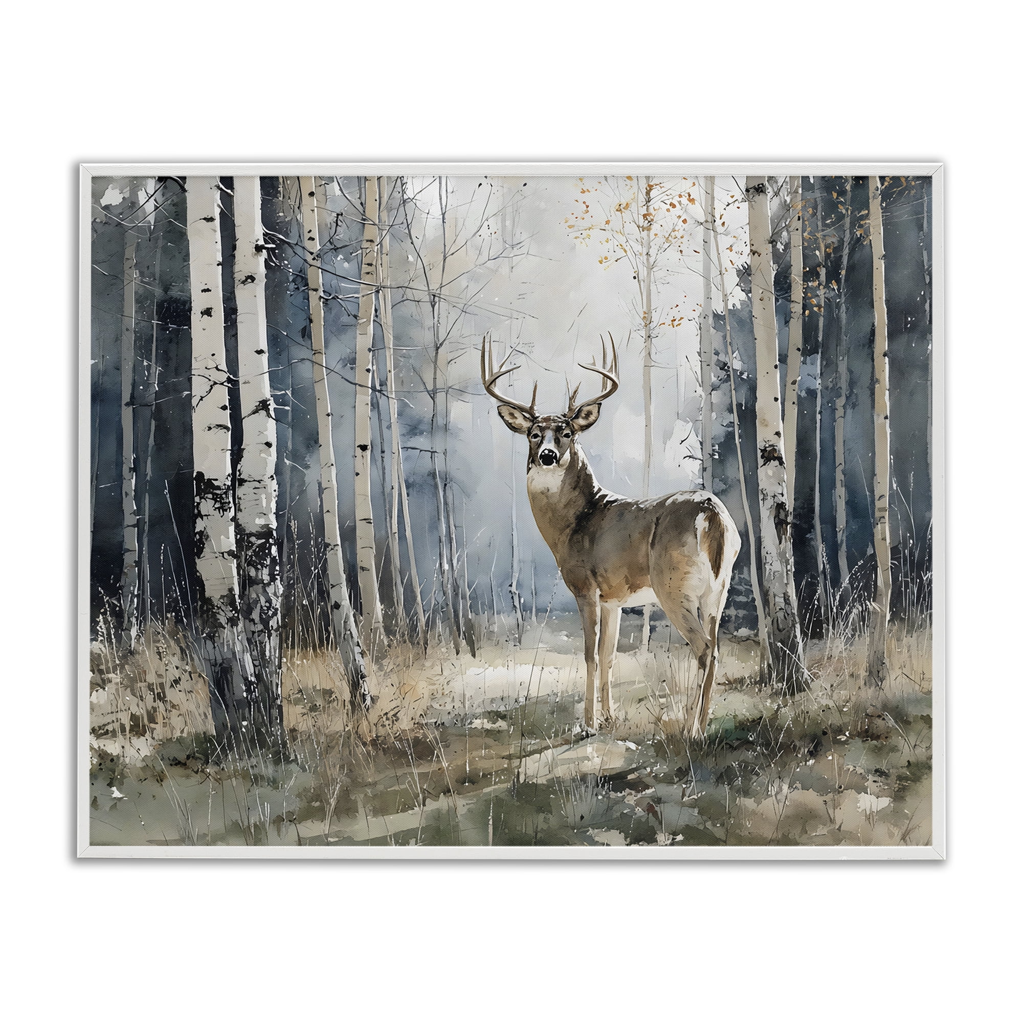 Stupell Industries Lone Stag in Birch Forest White Framed Giclee Art, design by Franklyn Gregory