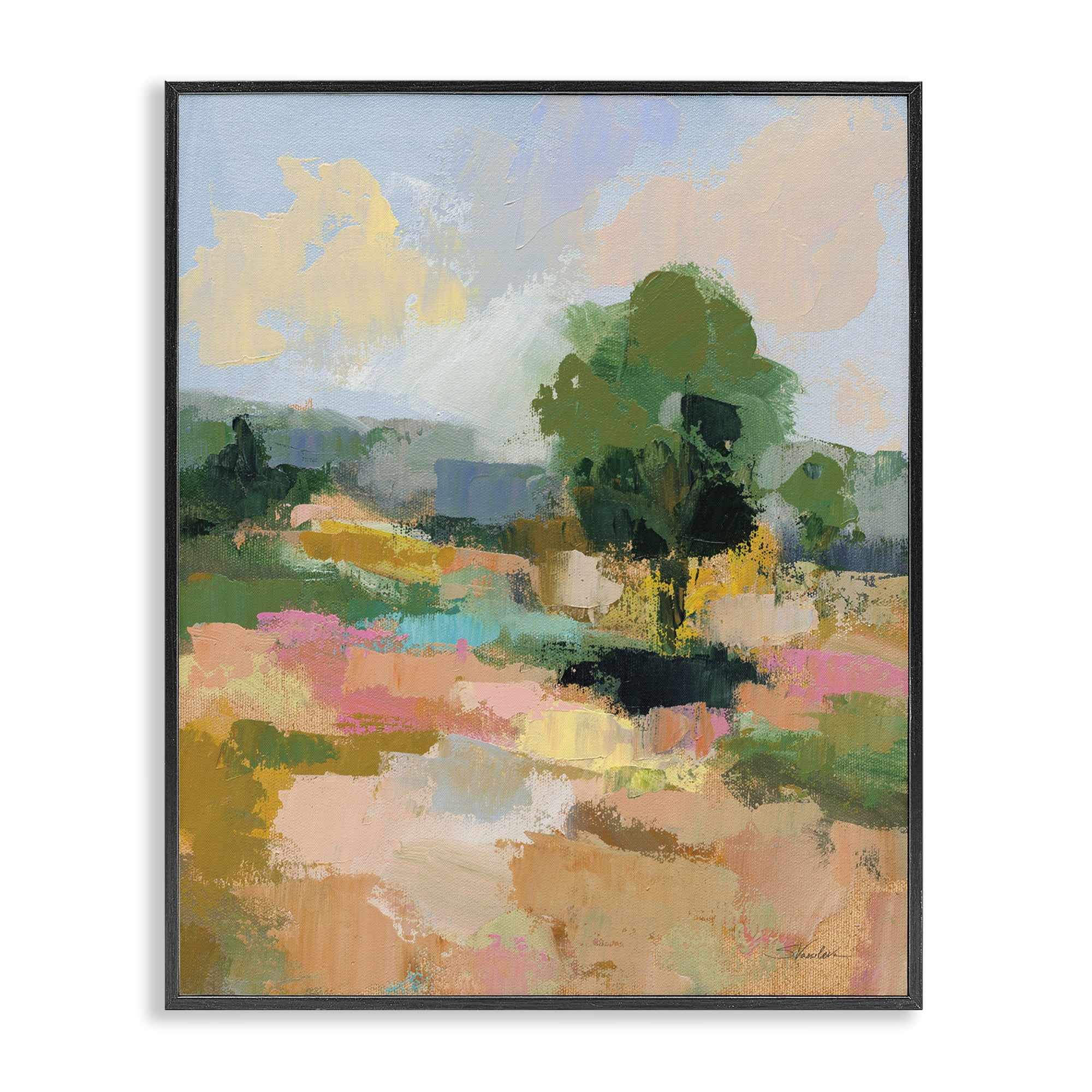 Stupell Industries Lone Tree Abstraction Landscape Painting Black Framed Art Print Wall Art, 24 x 30