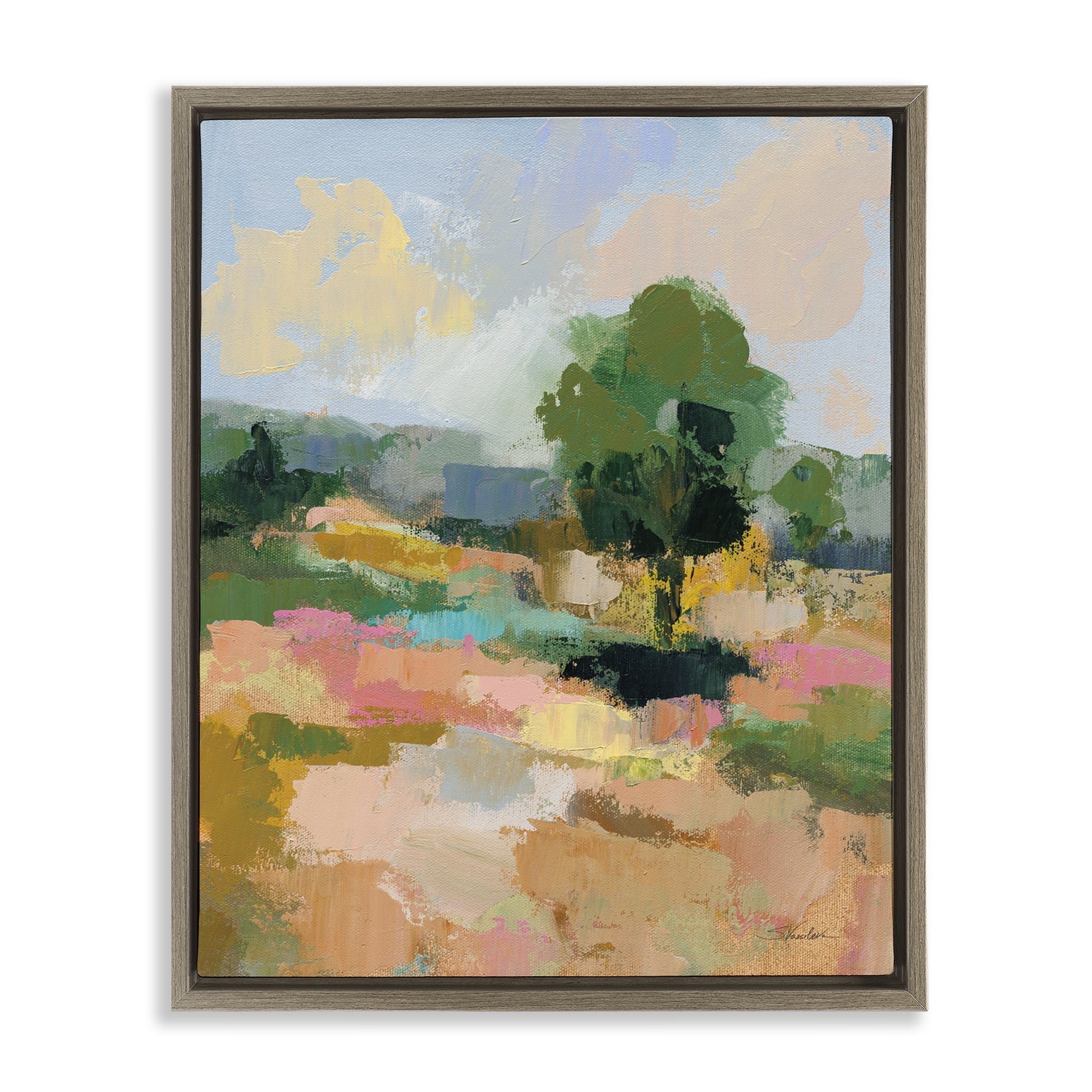 Stupell Industries Lone Tree Abstraction Landscape Painting Brown Floater Framed Art Print Wall Art, 17 x 21