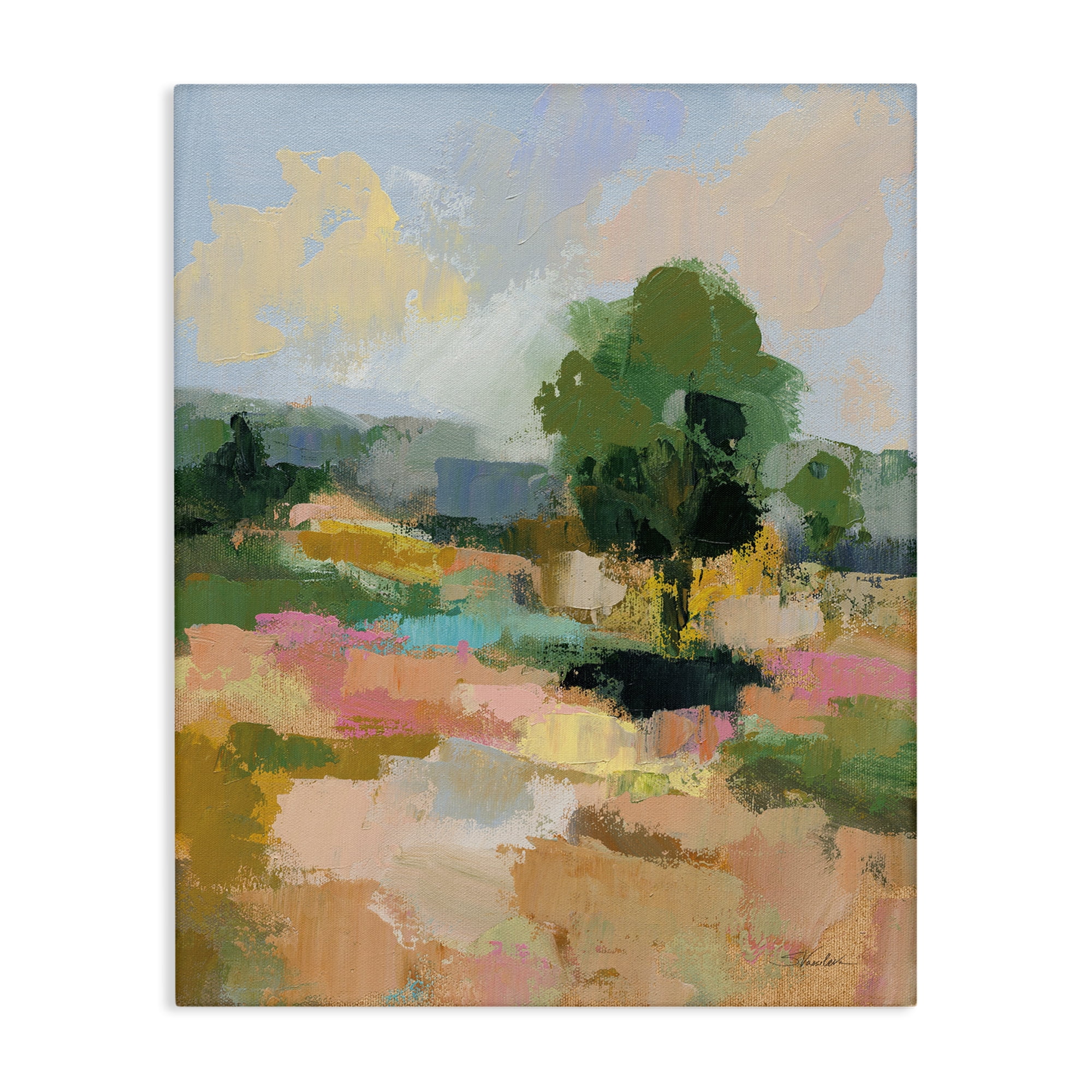 Stupell Industries Lone Tree Abstraction Landscape Painting Gallery Wrapped Canvas Art Print Wall Art, 30 x 40