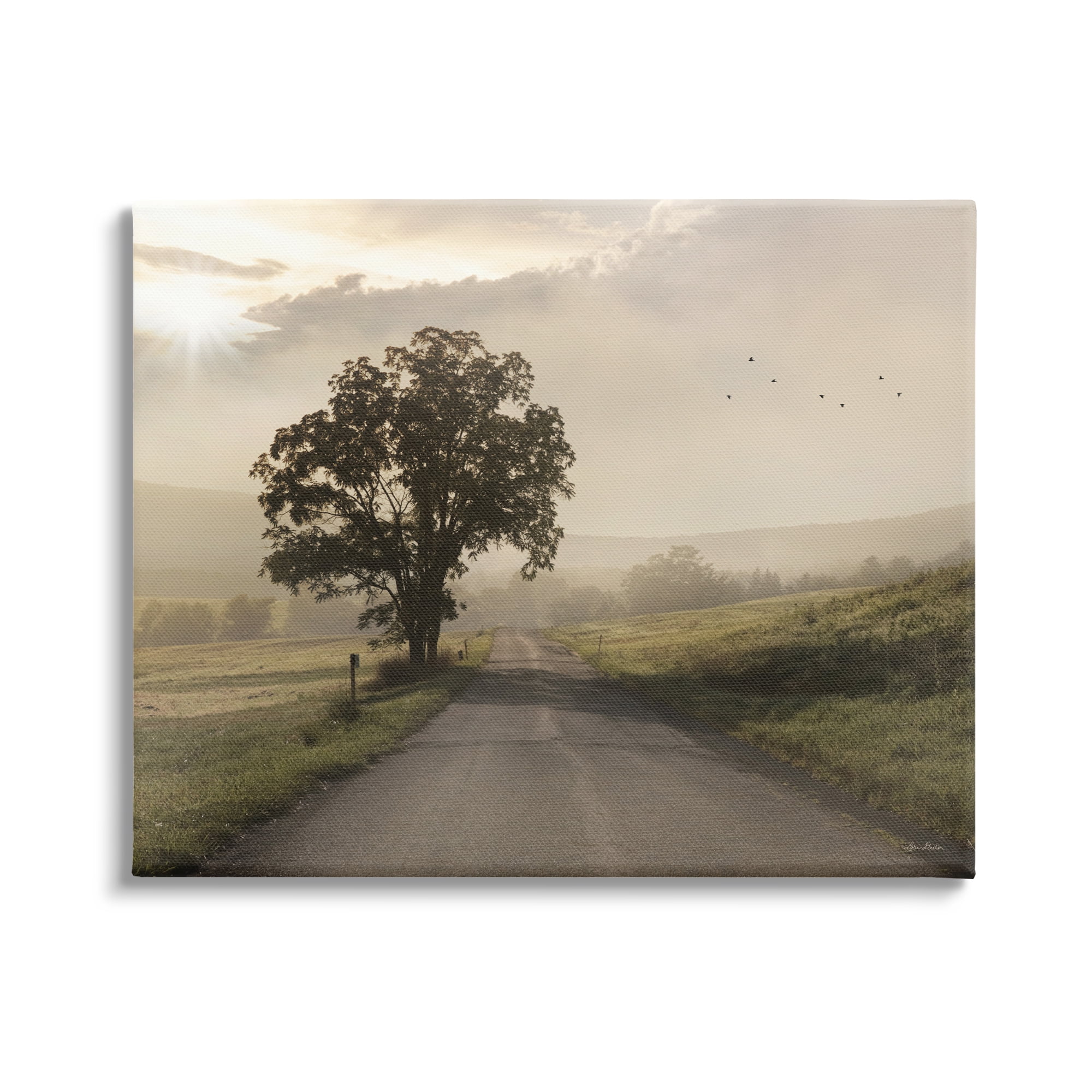 Stupell Industries Lone Tree Quiet Morning Road Rural Landscape Photograph Gallery Wrapped Canvas Print Wall Art, Design by Lori Deiter