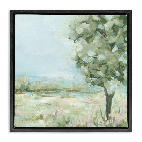 Stupell Industries Lone Tree by Field Landscape & Nature Painting Black Floater Framed Canvas Art Print Wall Art, 18 x 18