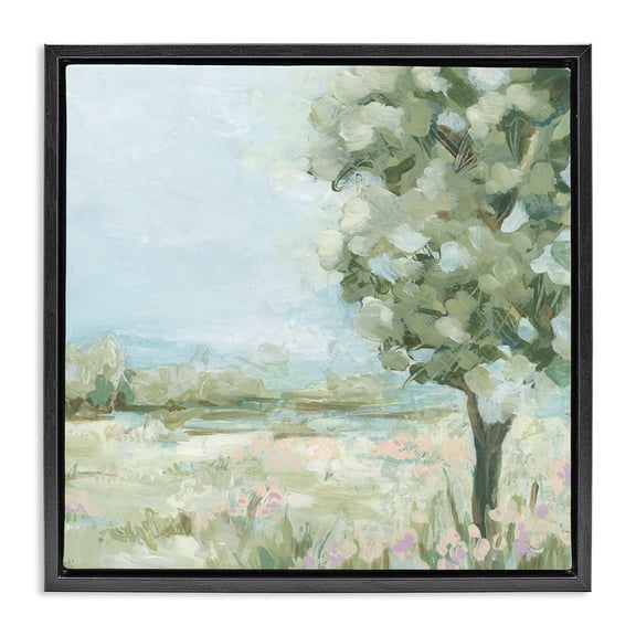 Stupell Industries Lone Tree by Field Landscape & Nature Painting Black Floater Framed Canvas Art Print Wall Art, 25 x 25