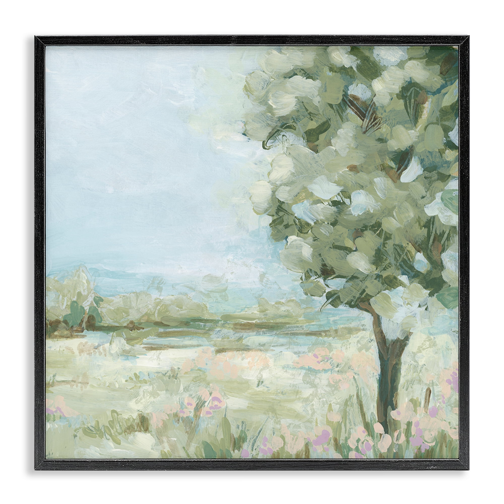 Stupell Industries Lone Tree by Field Landscape & Nature Painting Black Framed Art Print Wall Art, 24 x 24