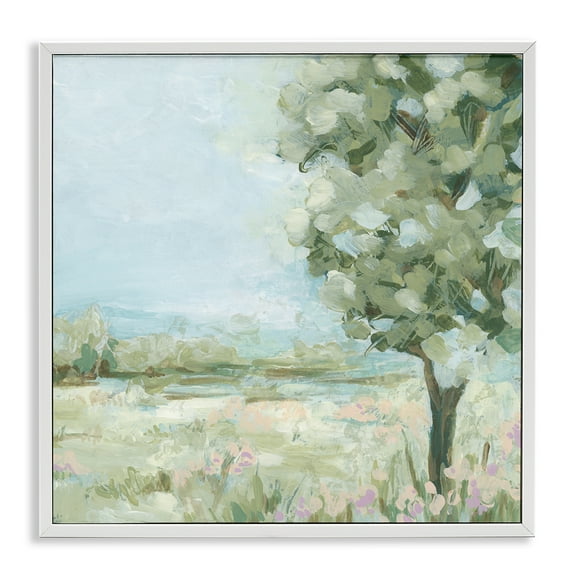 Stupell Industries Lone Tree by Field Landscape & Nature Painting White Framed Art Print Wall Art, 12 x 12