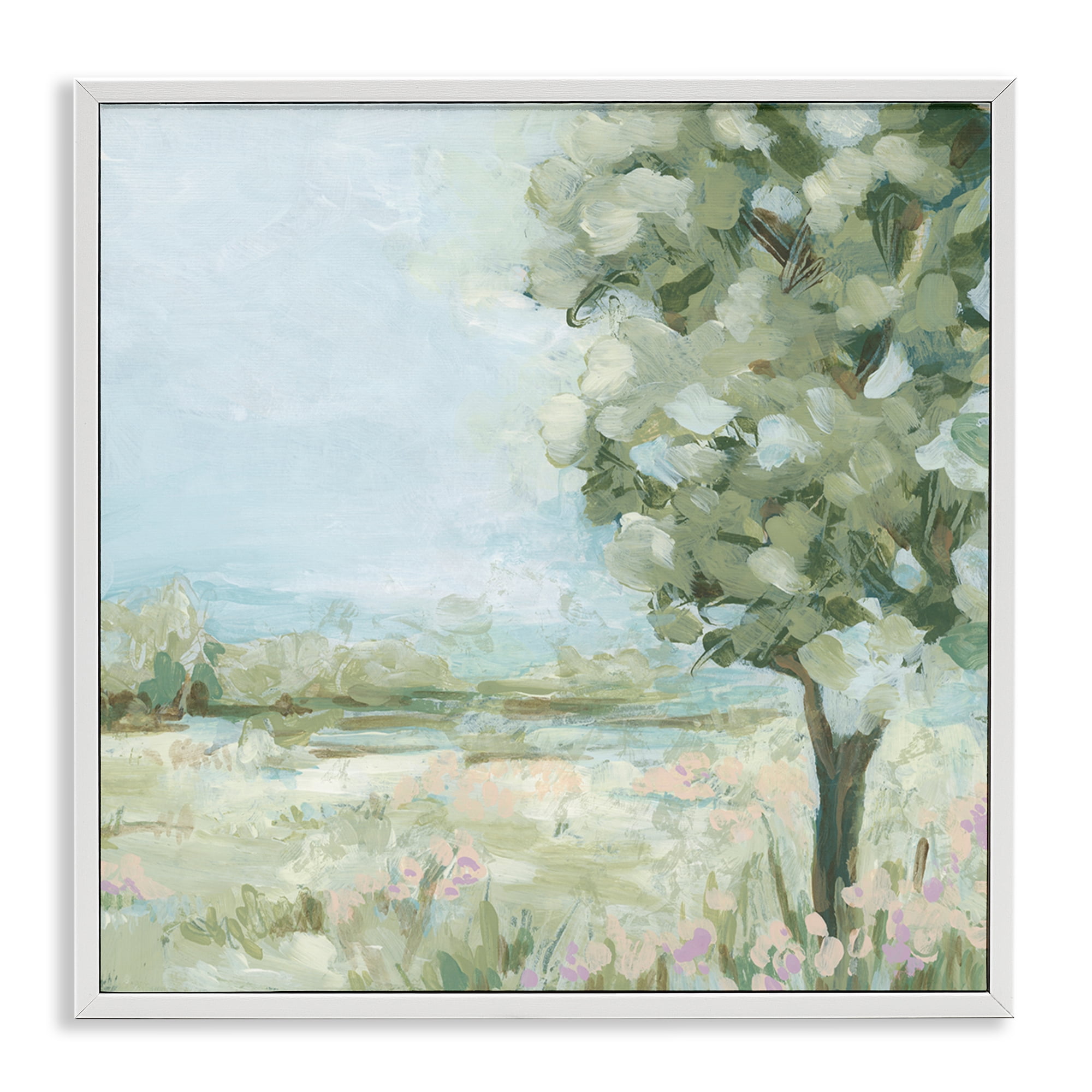 Stupell Industries Lone Tree by Field Landscape & Nature Painting White Framed Art Print Wall Art, 17 x 17