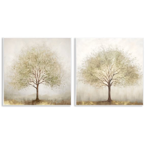 Stupell Industries Lone Trees in Nature Landscape & Nature Painting Unframed Art Print Wall Art, 12 x 12, Set of 2