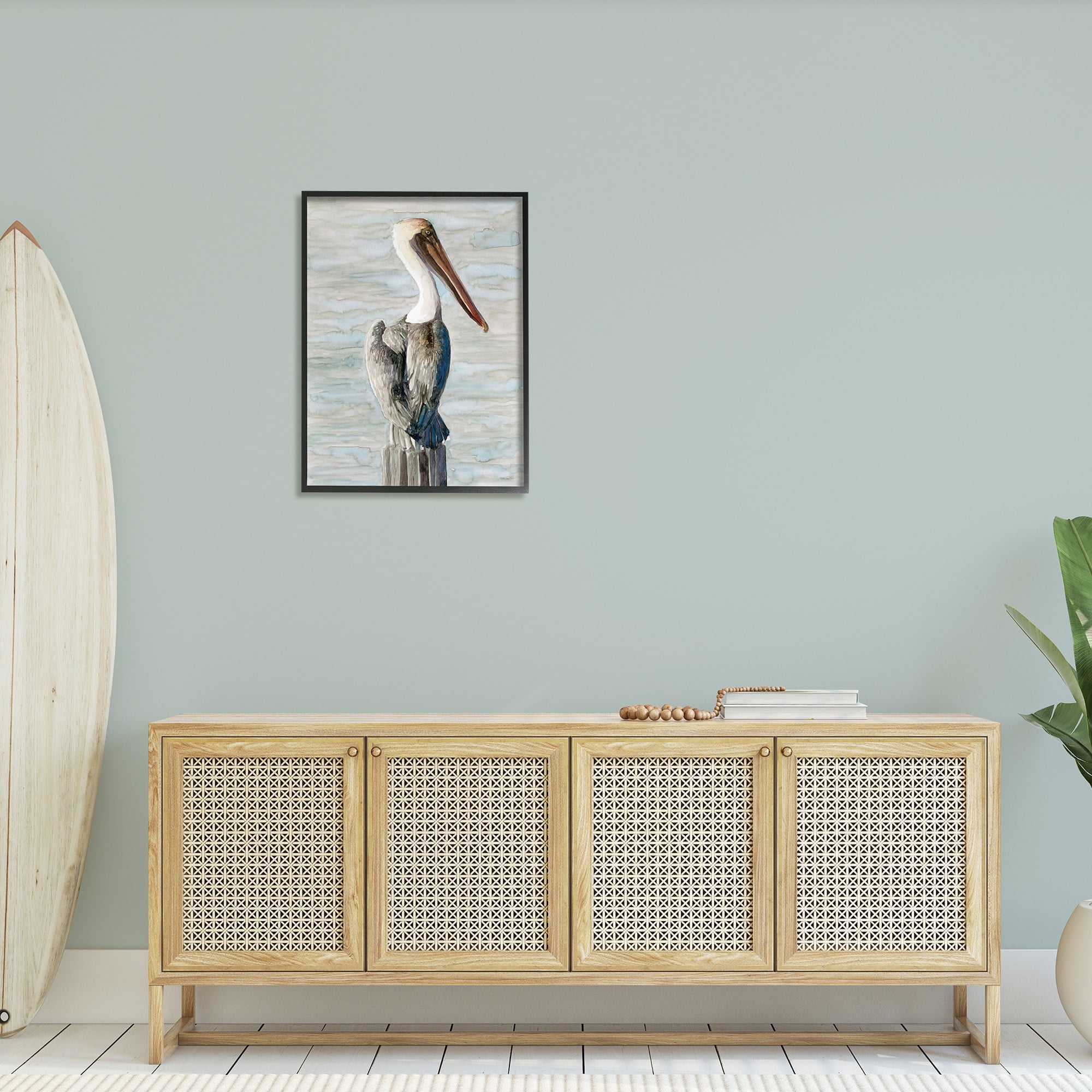 Stupell Industries Long Beak Pelican Watercolor Painting Coastal Waterfowl Bird, 24 x 30,Design by Stellar Design Studio