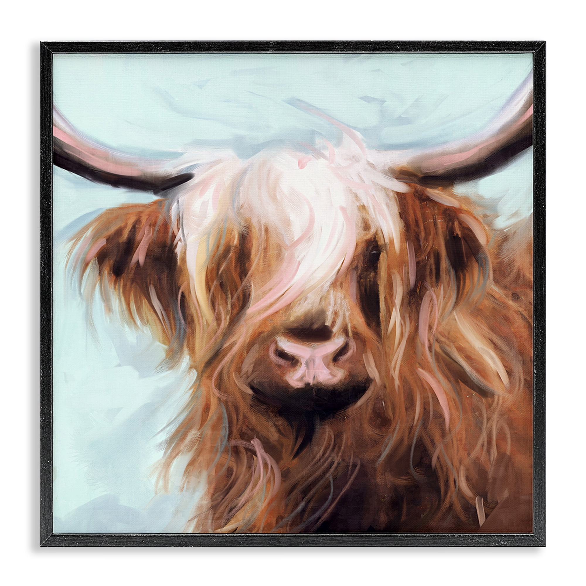 Stupell Industries Long Haired Cattle Portrait Animals & Insects Painting Black Framed Art Print Wall Art, 17 x 17