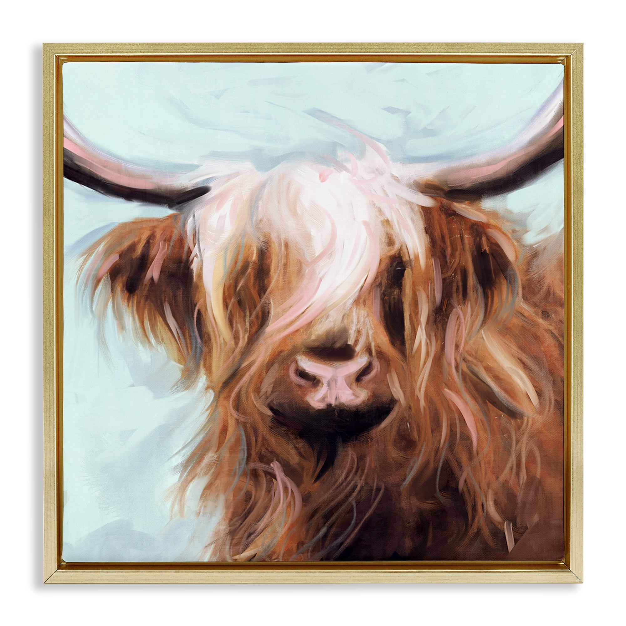 Stupell Industries Long Haired Cattle Portrait Animals & Insects Painting Gold Floater Framed Canvas Art Print Wall Art, 25 x 25