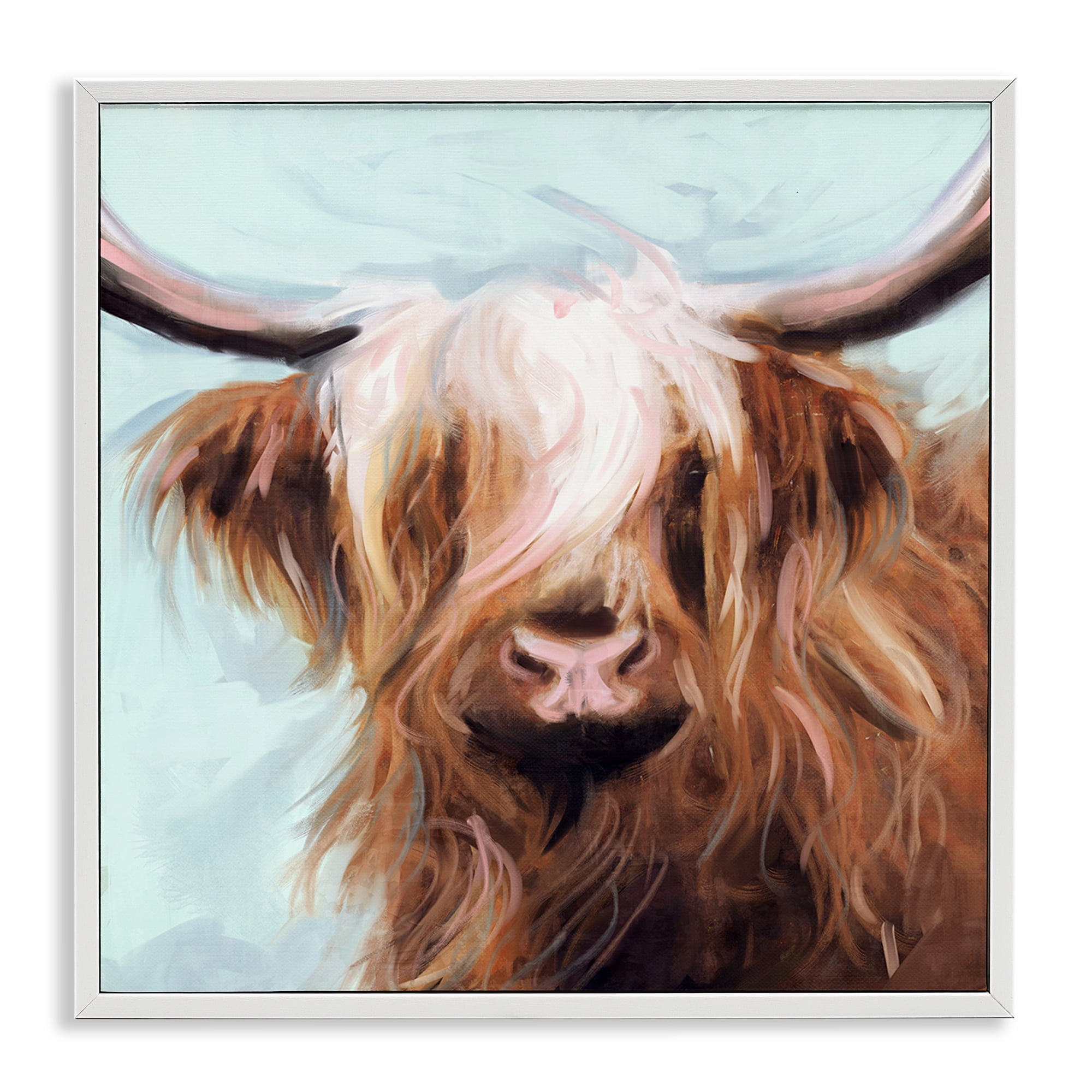Stupell Industries Long Haired Cattle Portrait Animals & Insects Painting White Framed Art Print Wall Art, 12 x 12