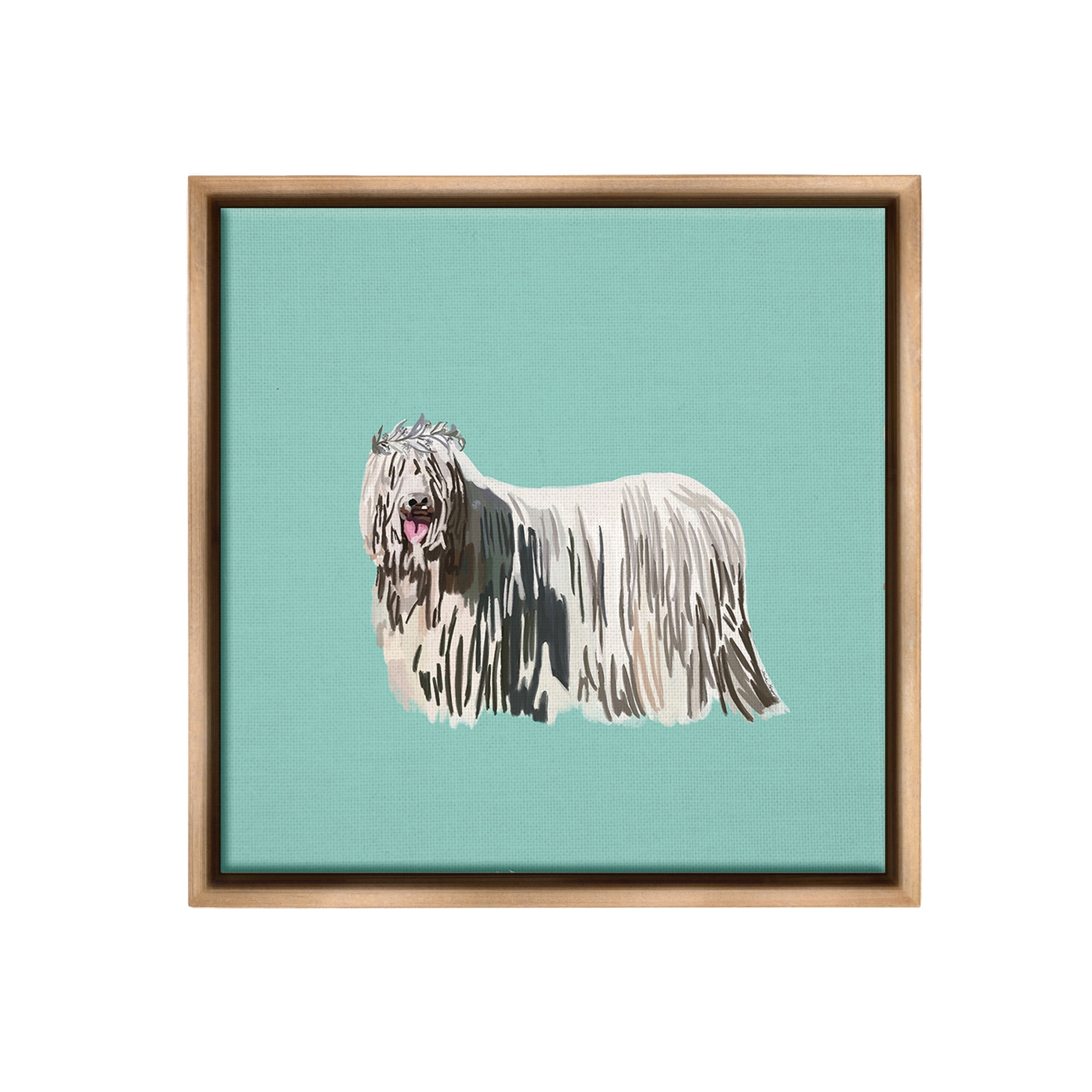 Stupell Industries Long Haired Dog in Crown Animals & Insects Painting Brown Floater Framed Canvas Art Print Wall Art, 18 x 18
