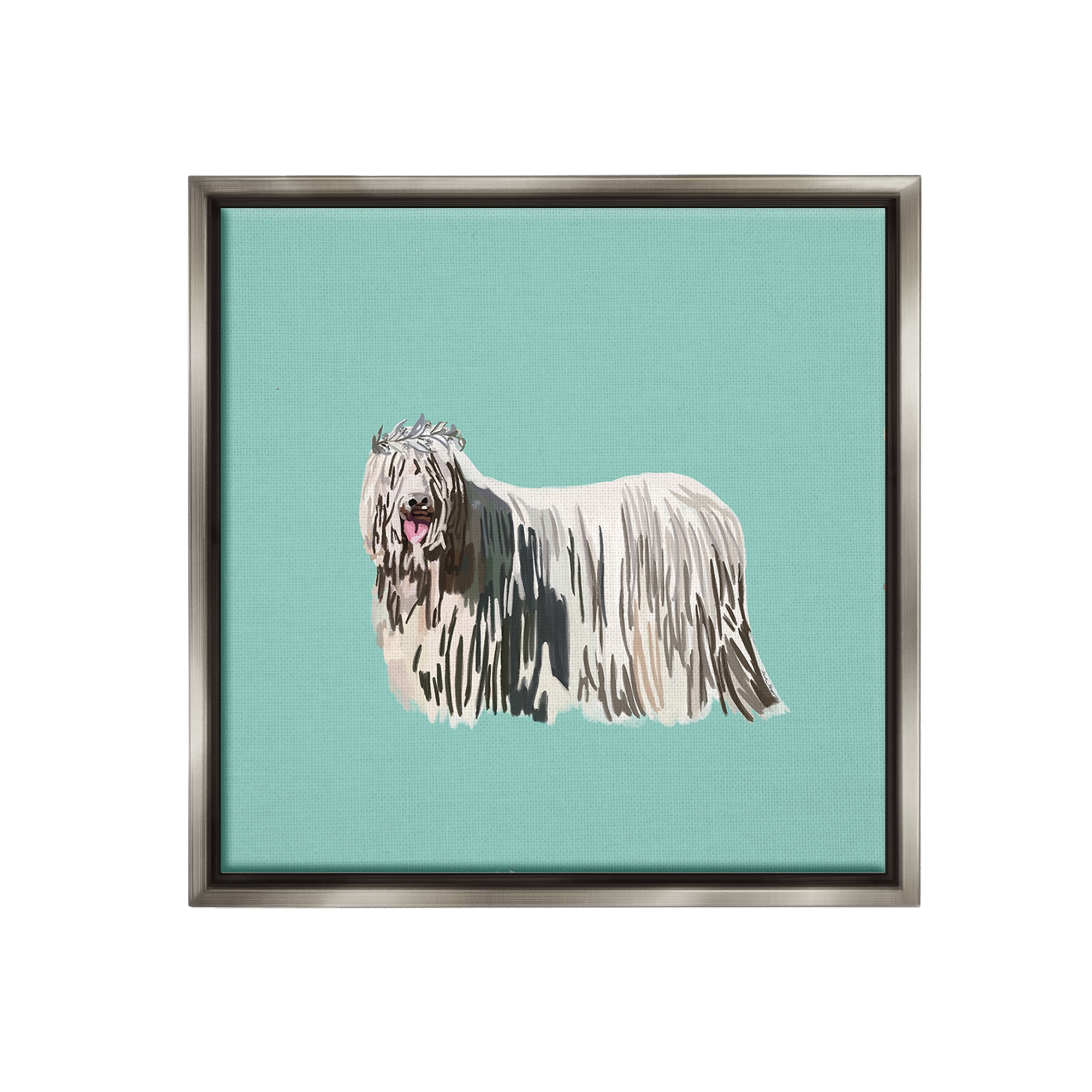 Stupell Industries Long Haired Dog in Crown Animals & Insects Painting Gray Floater Framed Canvas Art Print Wall Art, 25 x 25
