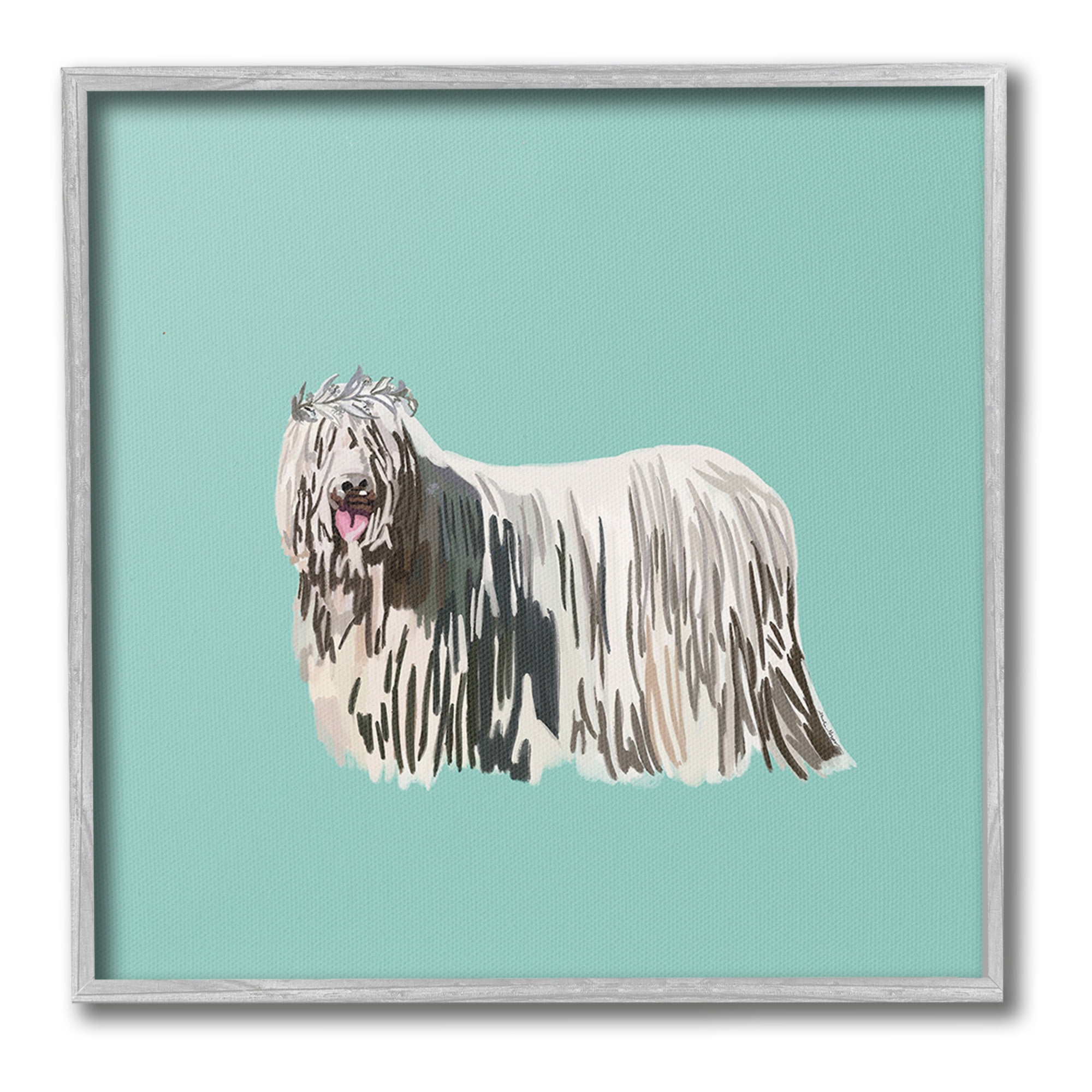 Stupell Industries Long Haired Dog in Crown Animals & Insects Painting Gray Framed Art Print Wall Art, 24 x 24