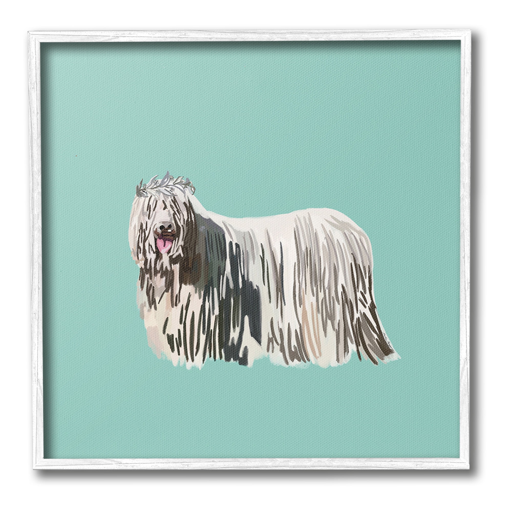 Stupell Industries Long Haired Dog in Crown Animals & Insects Painting White Framed Art Print Wall Art, 24 x 24