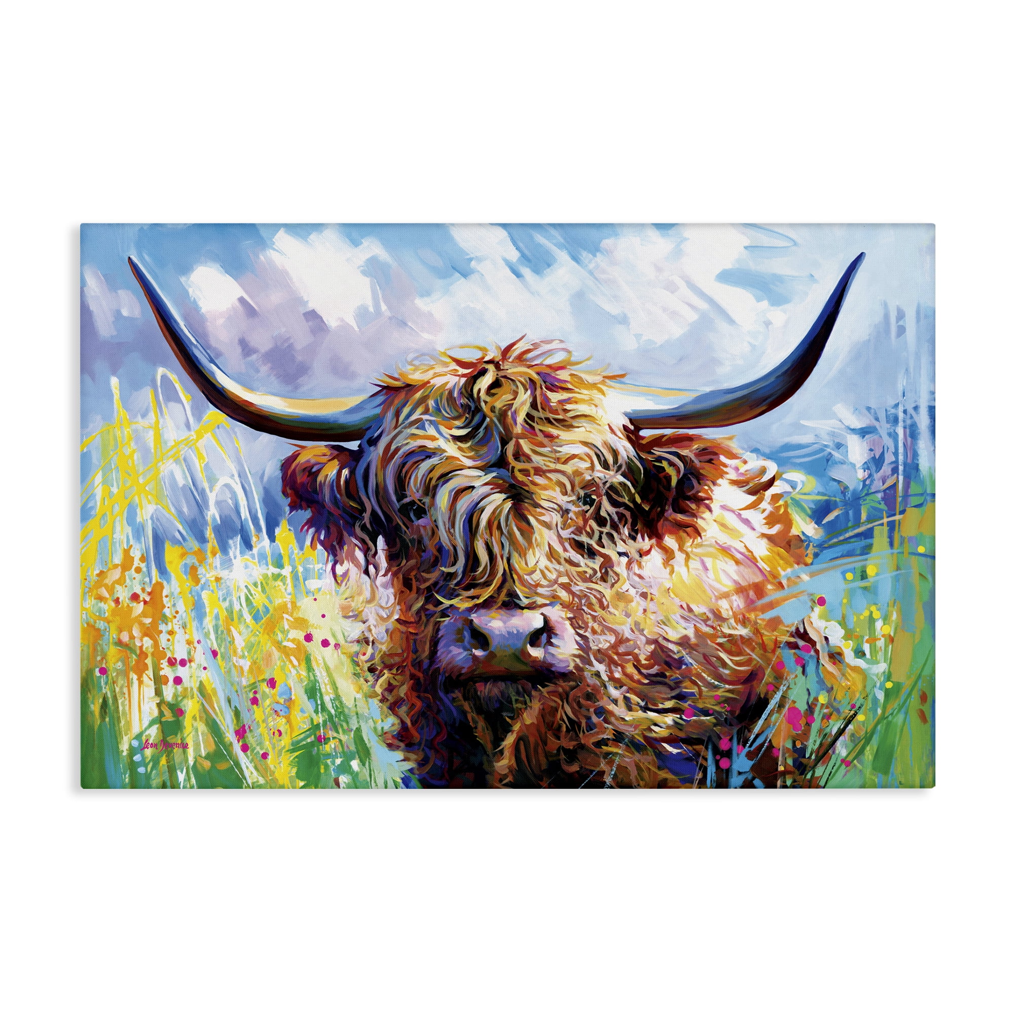 Stupell Industries Long Haired Highland Cattle Animals & Insects Painting Gallery Wrapped Canvas Art Print Wall Art, 24 x 16