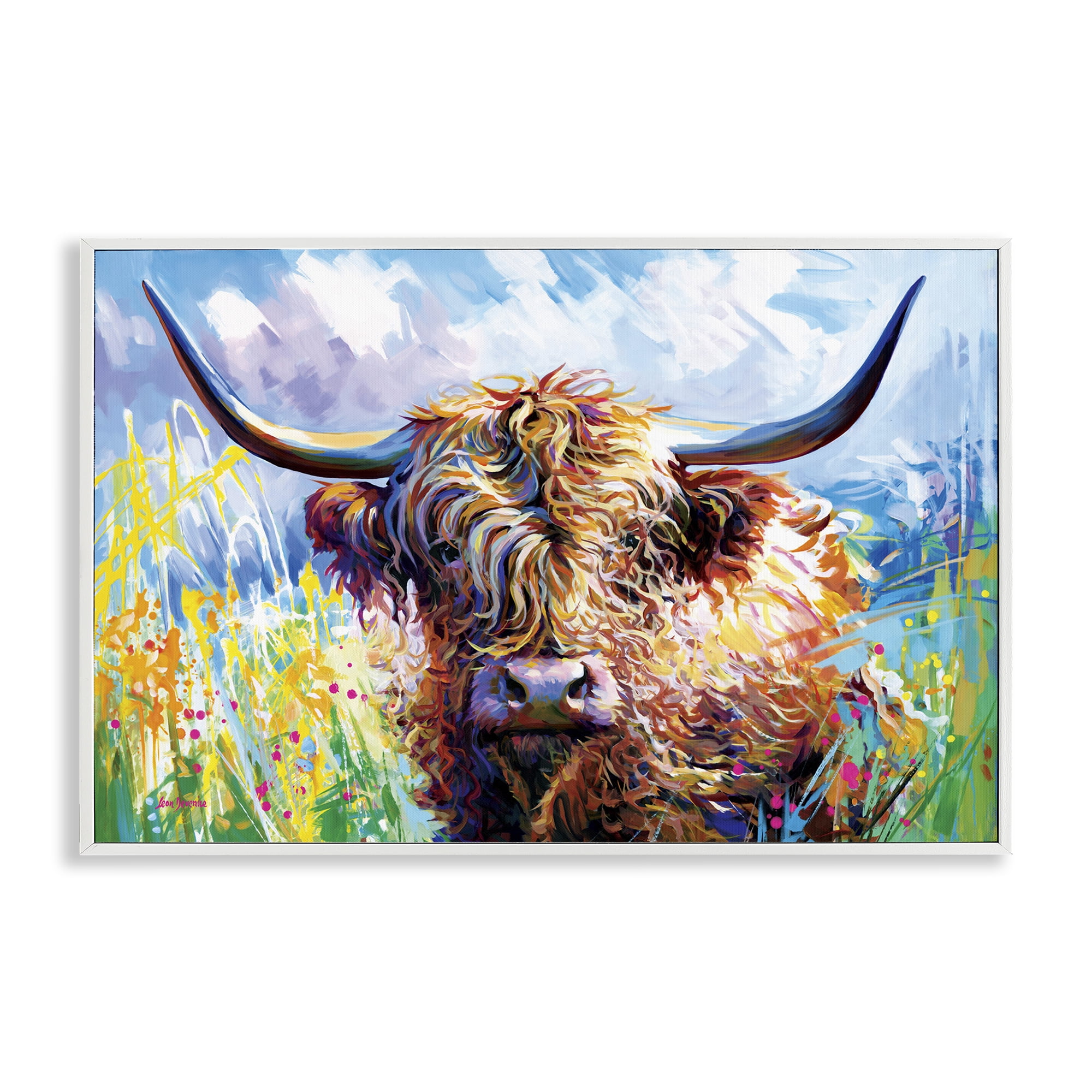 Stupell Industries Long Haired Highland Cattle Animals & Insects Painting White Framed Art Print Wall Art, 18 x 12