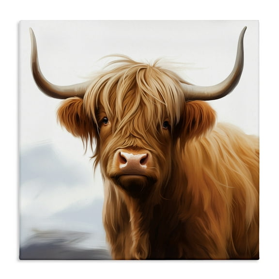 Stupell Industries Long Horn Highland Cow Portrait Animals Painting Wrapped Canvas Canvas Art Print Wall Art, 17 x 17