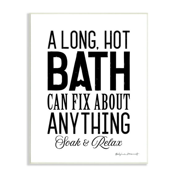 Stupell Industries Long Hot Bath Can Fix Anything Relaxing Bathroom Phrase, 13 x 19, Design by Stephanie Workman Marrott