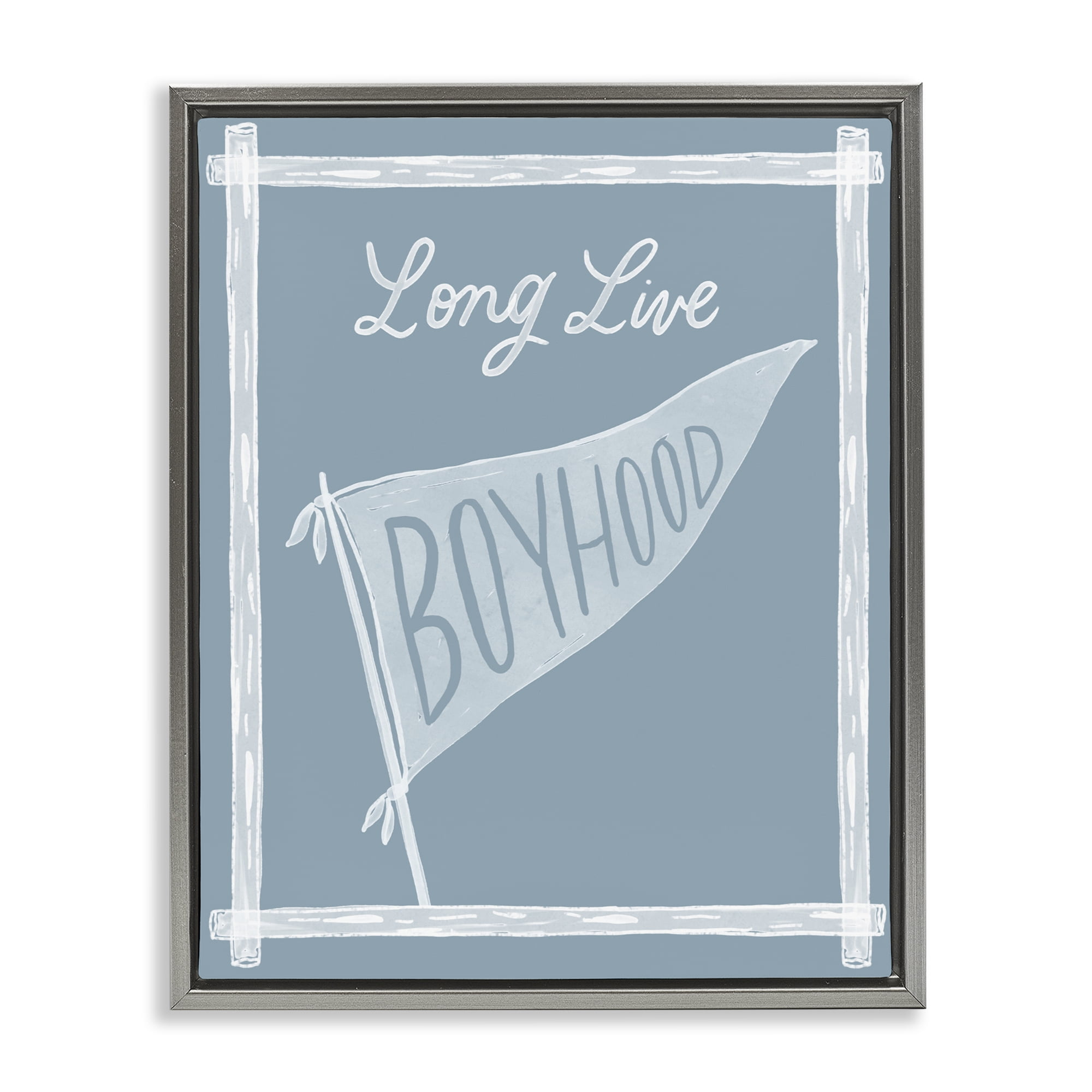 Stupell Industries Long Live Boyhood with Border Gray Framed Floater Canvas Wall Art, design by Cherrywood Lane